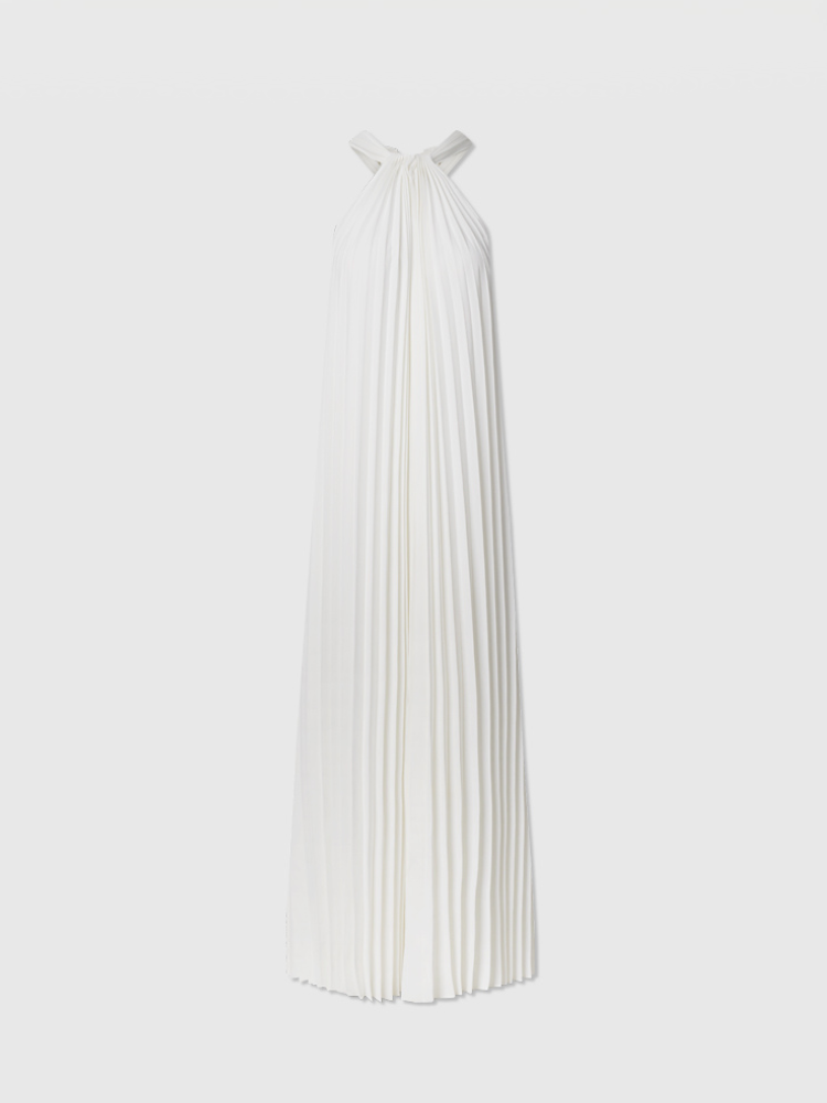 Elegant White Pleated Halter A-line Dress FancyAdd Elegant White Pleated Halter A-line Dress FancyAdd