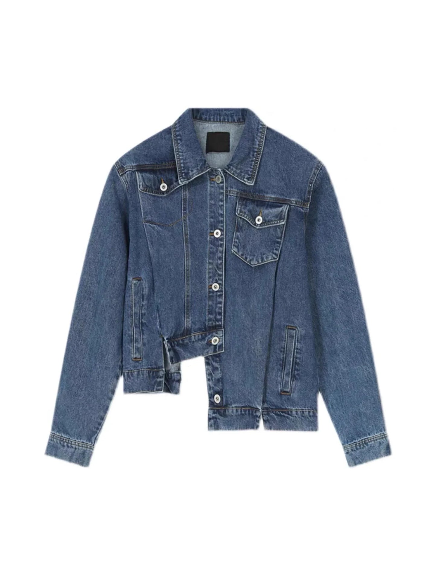 Irregular Design Padded Shoulder Denim Jacket | High-End Punk Style Short Coat