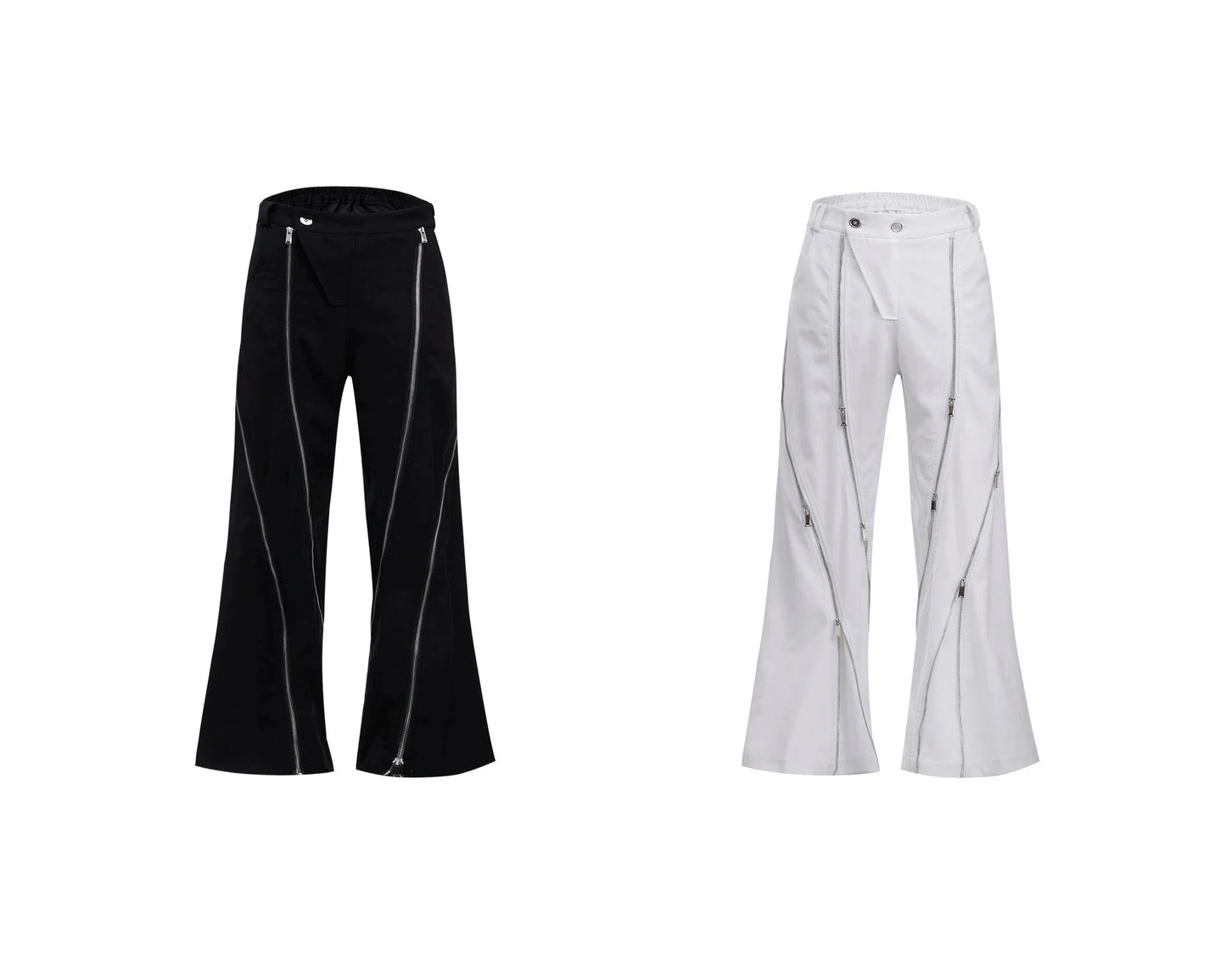 Irregular Metal Zipper Split Flare Leg Casual Pants with Patchwork