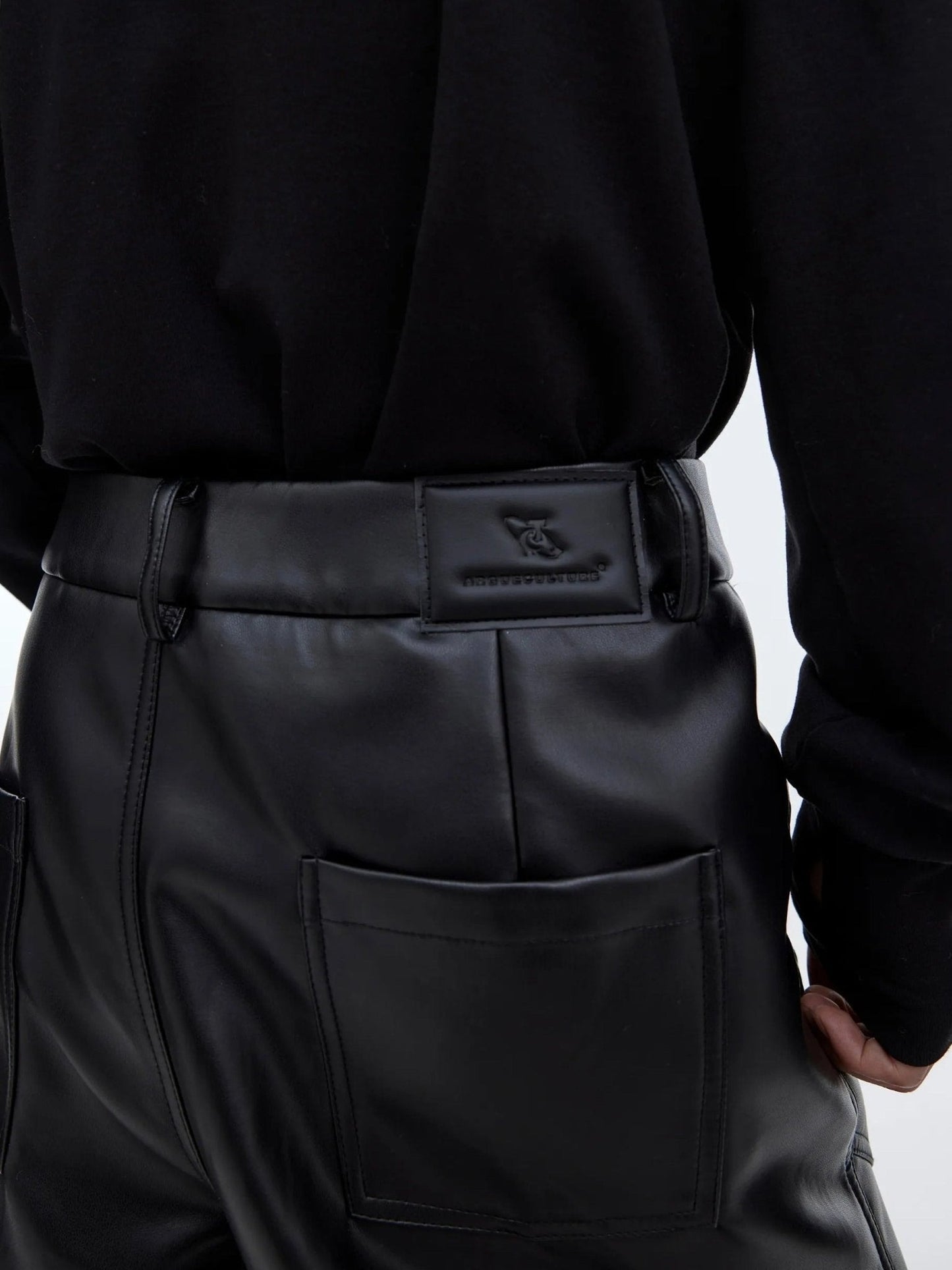 Lines Matte Faux Leather Pants | Belted Patchwork Wide-Leg Trousers