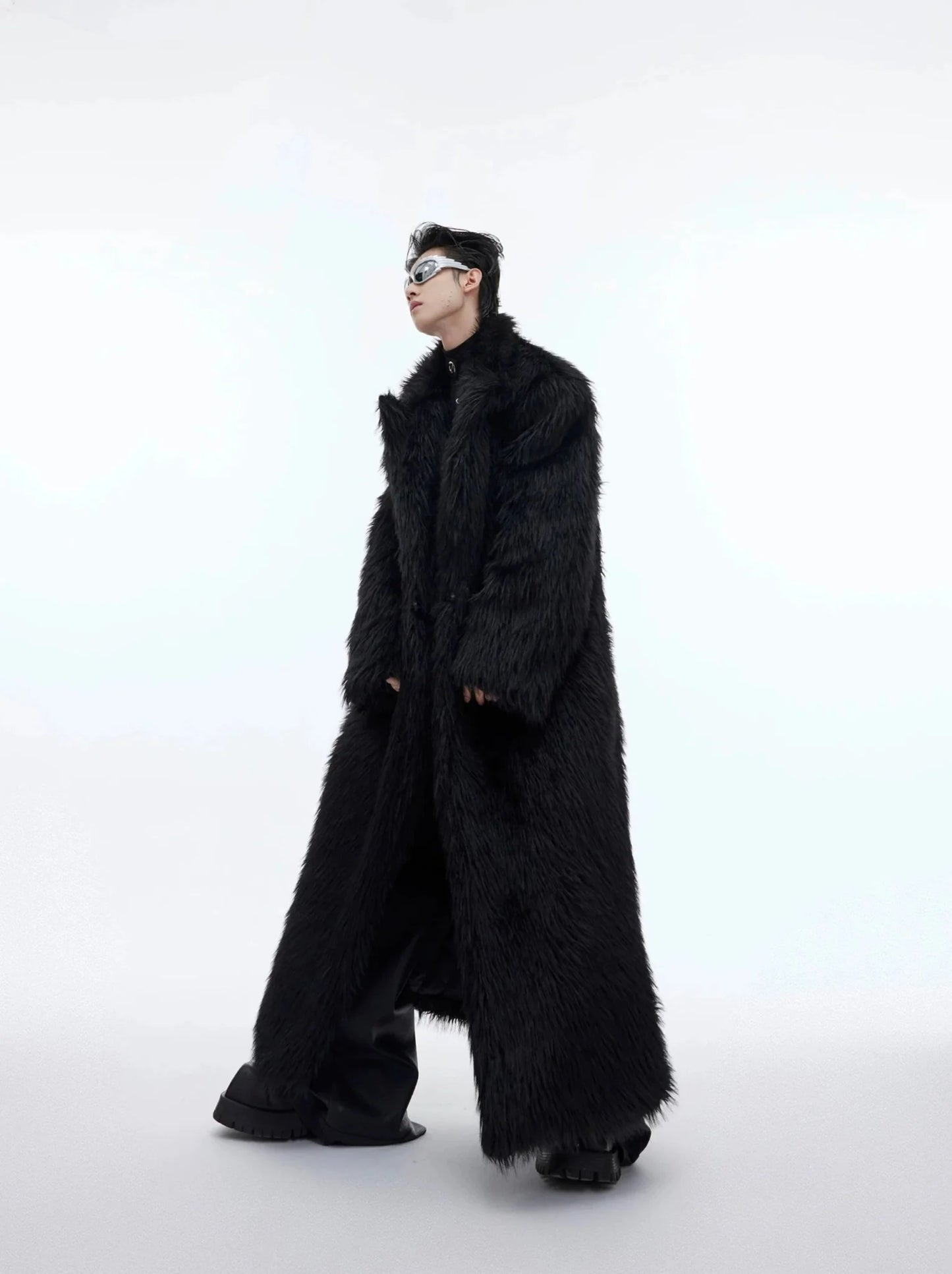 Luxurious Faux Fur Overcoat | Elegant Long Knee-Length Coat with Deconstructed Design