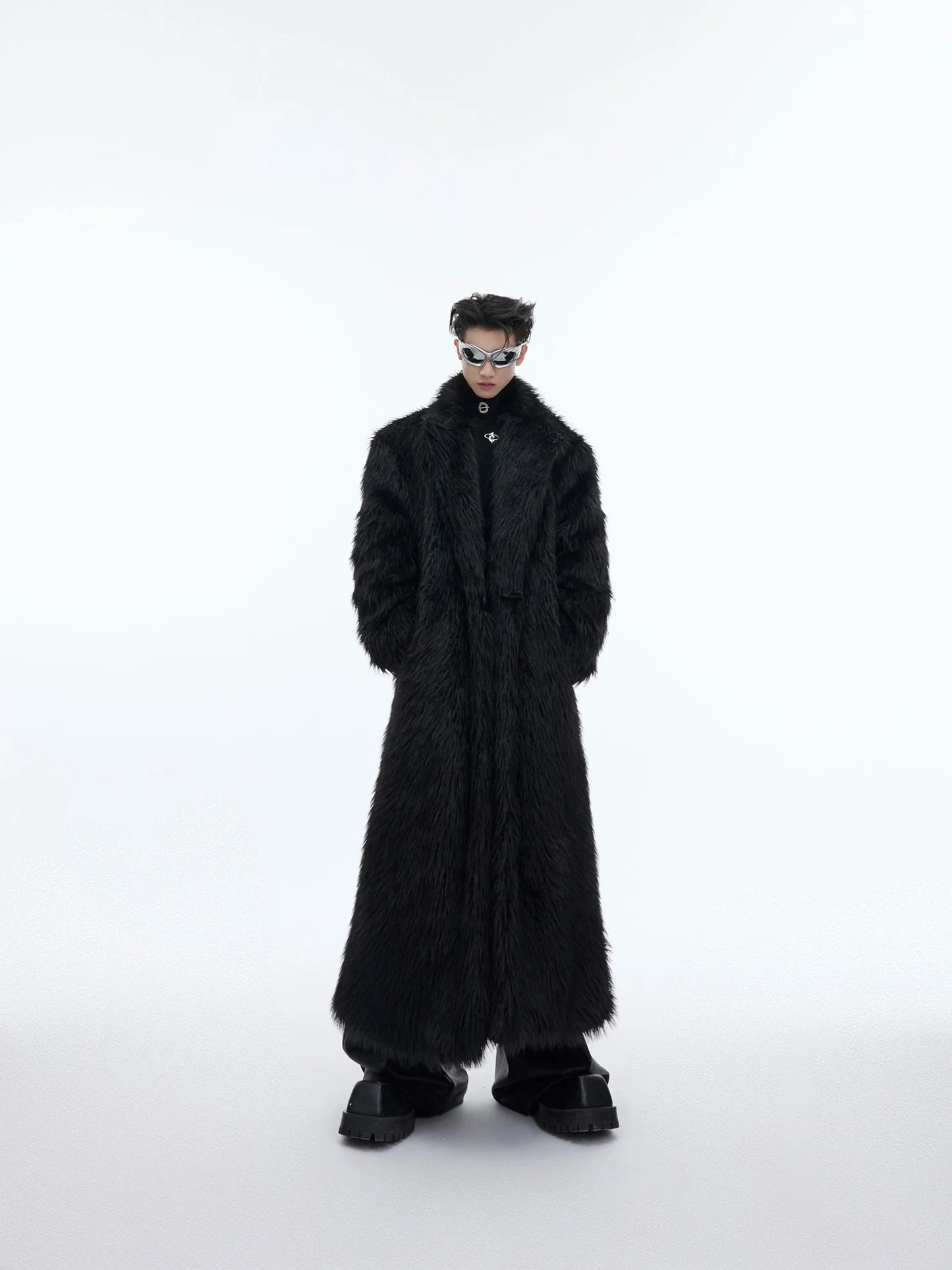 Luxurious Faux Fur Overcoat | Elegant Long Knee-Length Coat with Deconstructed Design