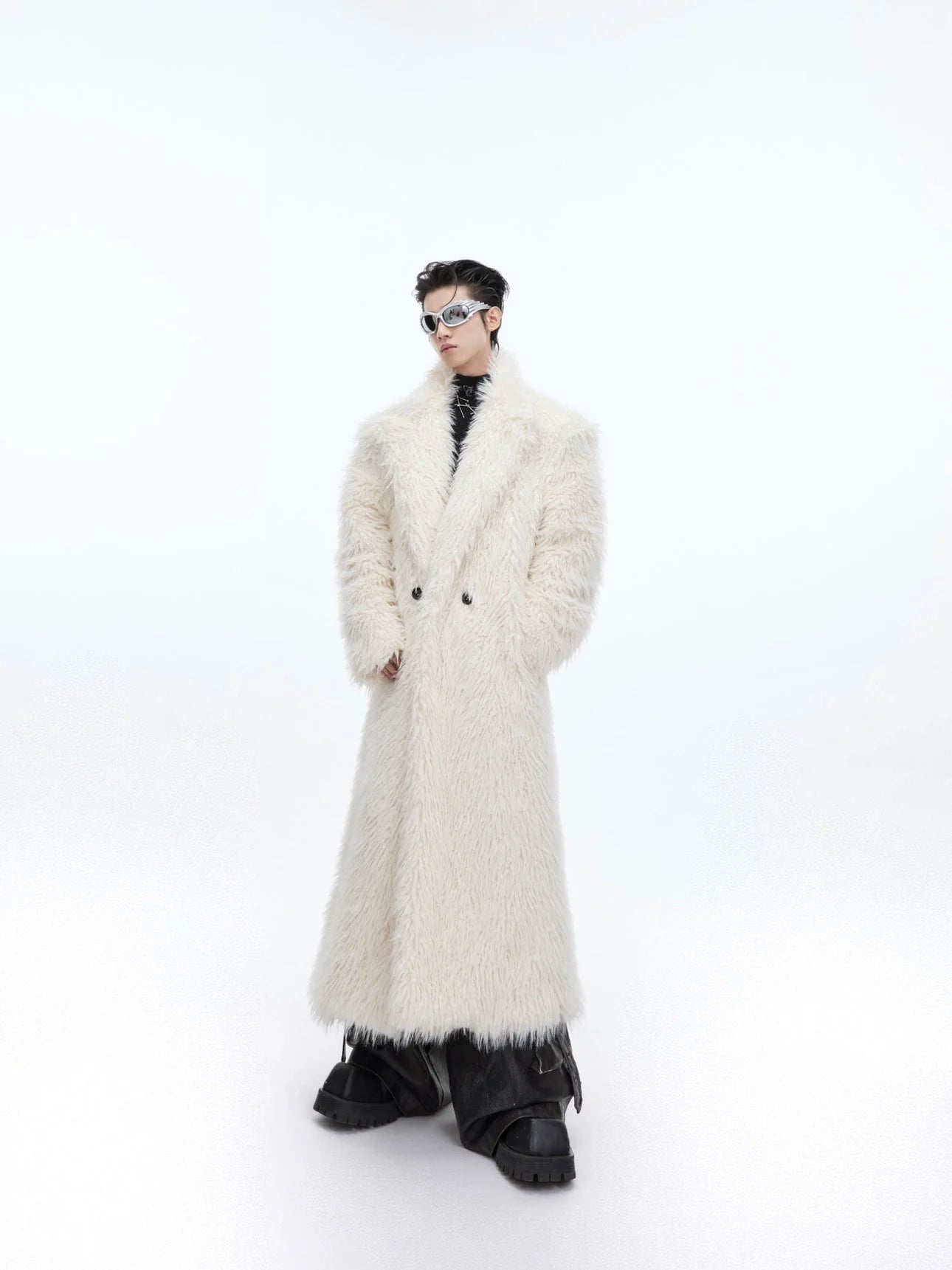 Luxurious Faux Fur Overcoat | Elegant Long Knee-Length Coat with Deconstructed Design