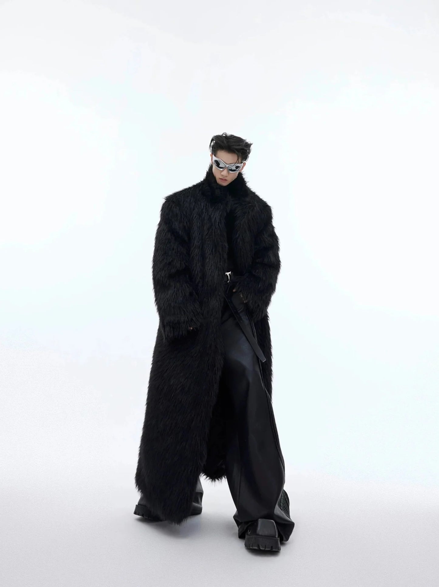 Luxurious Faux Fur Overcoat | Elegant Long Knee-Length Coat with Deconstructed Design
