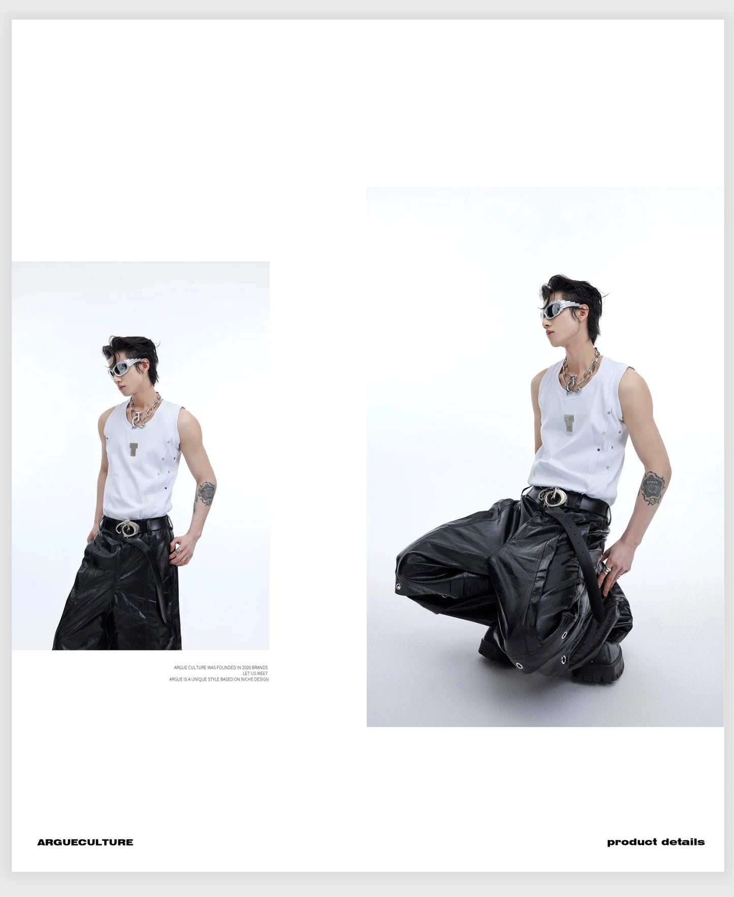 Men's Punk Sports Slim-Fit Tank Top with Metallic Accents & Line Pleated