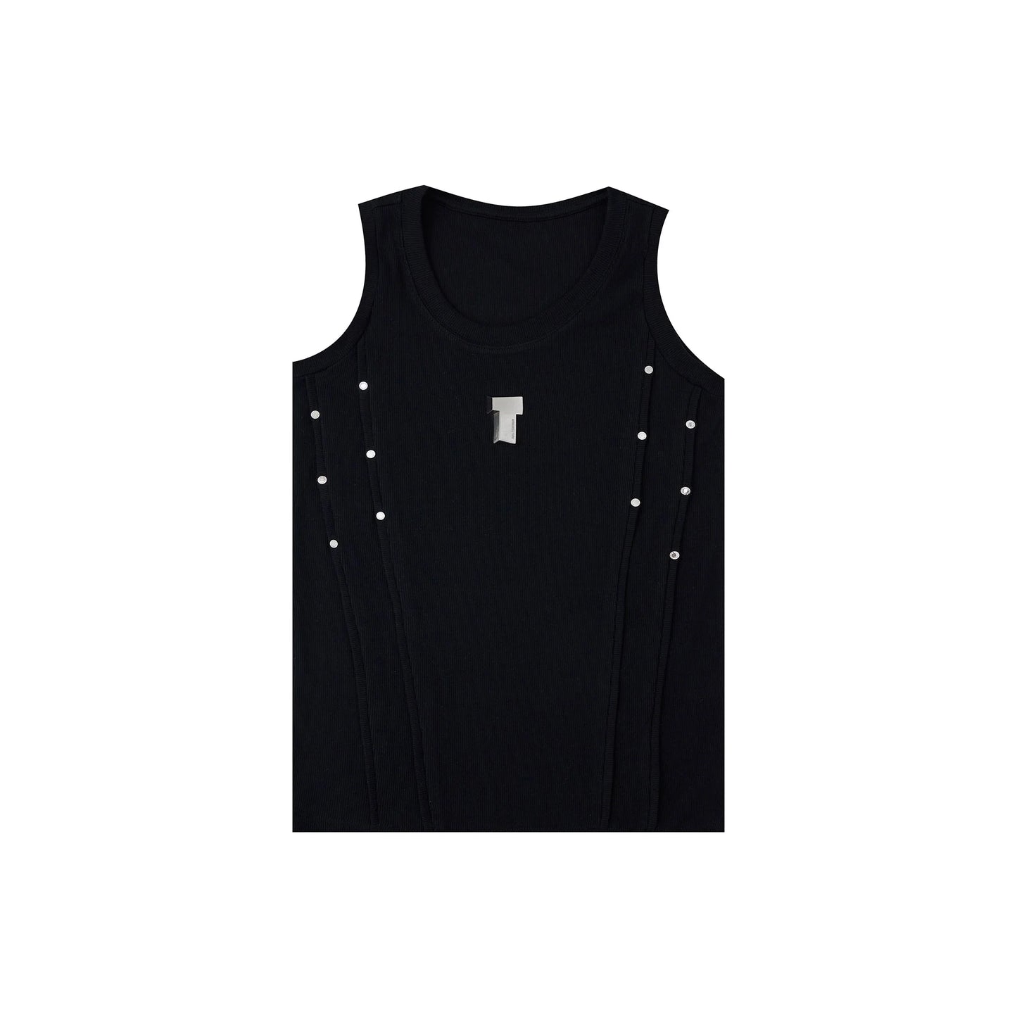 Men's Punk Sports Slim-Fit Tank Top with Metallic Accents & Line Pleated