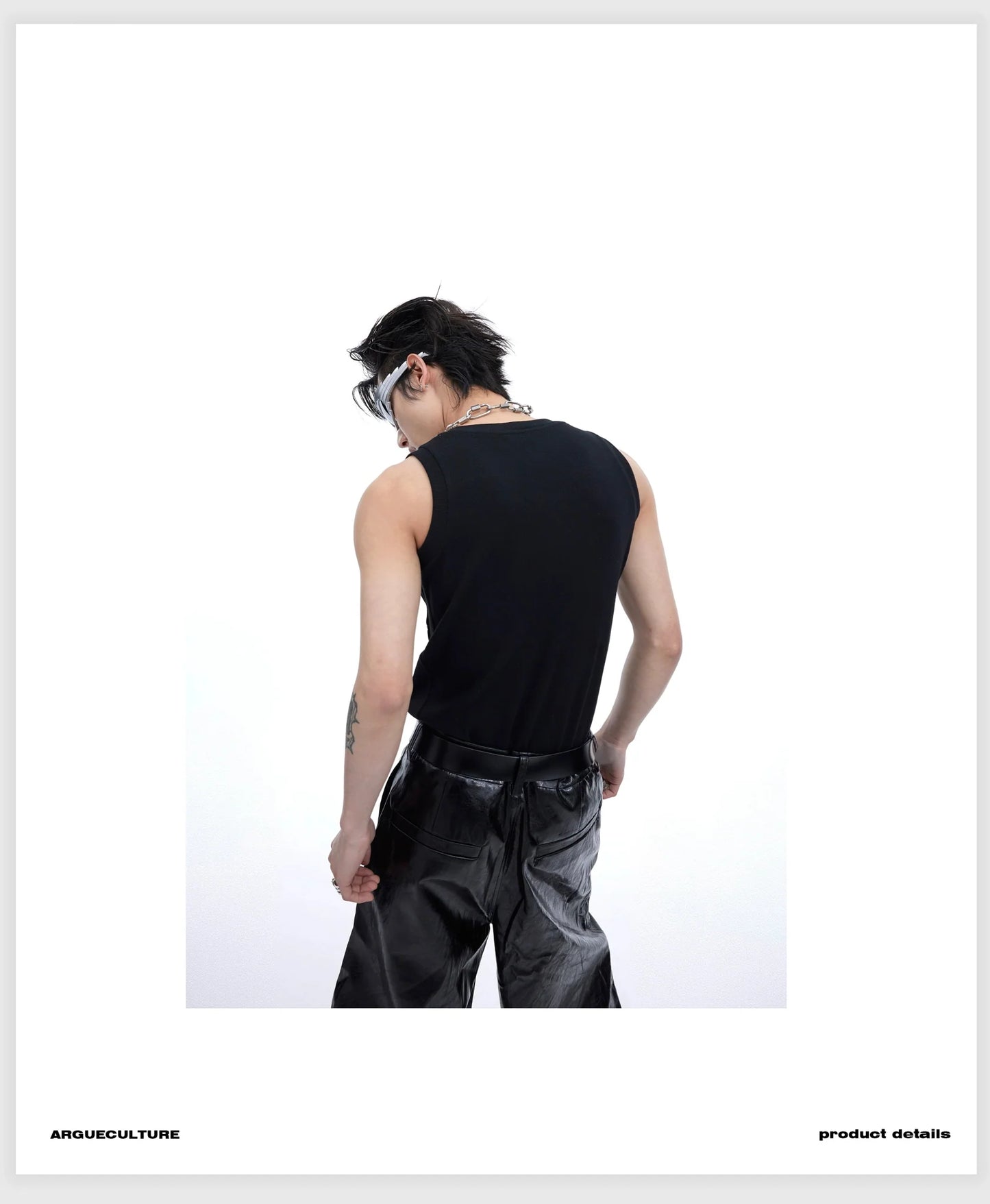 Men's Punk Sports Slim-Fit Tank Top with Metallic Accents & Line Pleated