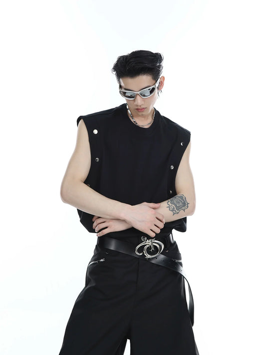 Men's Streetwear Sporty Loose-Fit Tank Top with Metal Button Accents