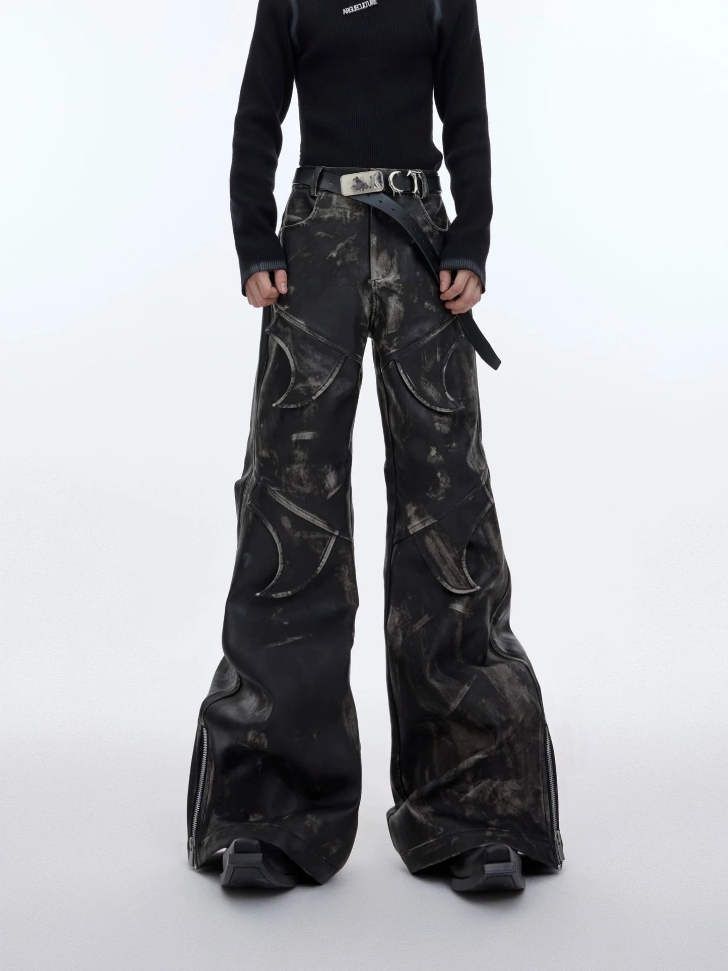 Men's Vintage Distressed Faux Leather Pants | Edgy Flare Trousers