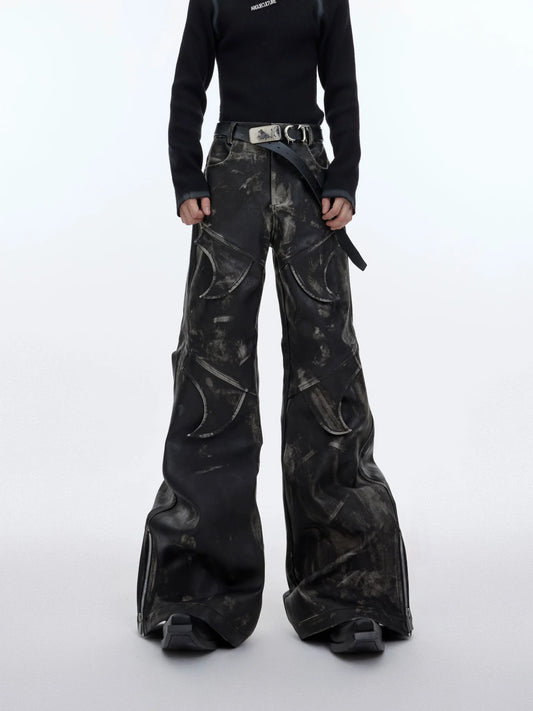 Men's Vintage Distressed Faux Leather Pants | Edgy Flare Trousers
