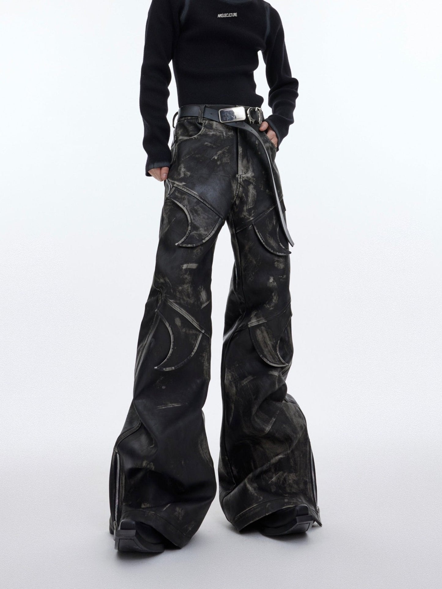 Men's Vintage Distressed Faux Leather Pants | Edgy Flare Trousers