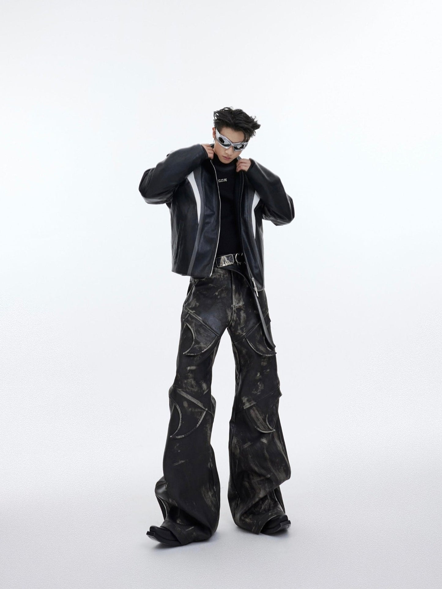 Men's Vintage Distressed Faux Leather Pants | Edgy Flare Trousers
