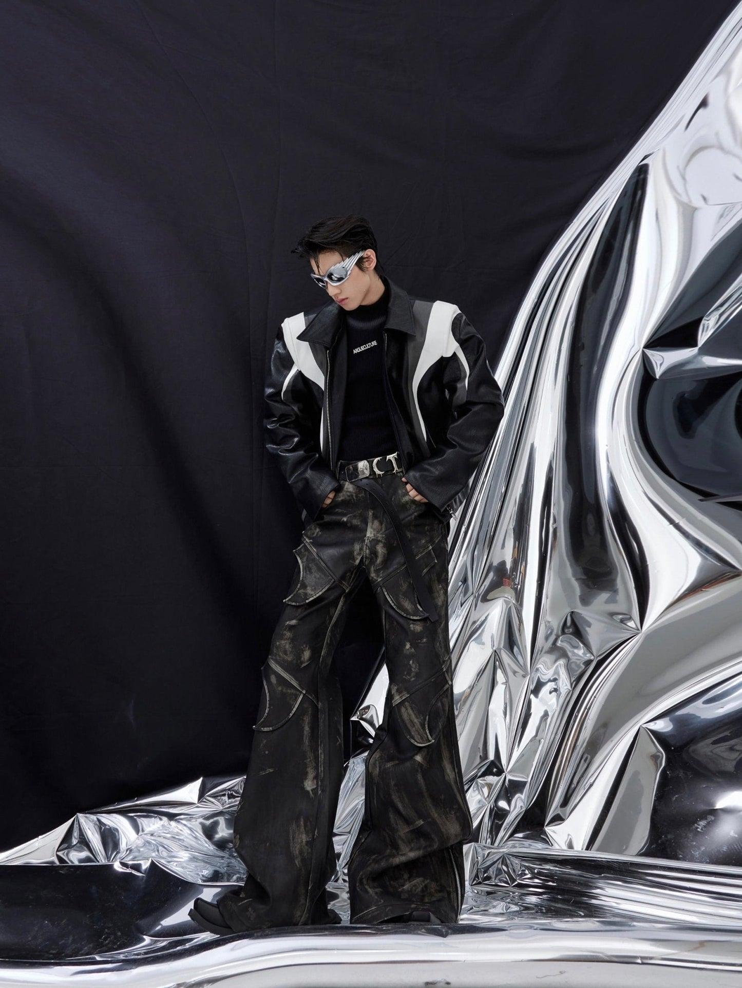 Men's Vintage Distressed Faux Leather Pants | Edgy Flare Trousers