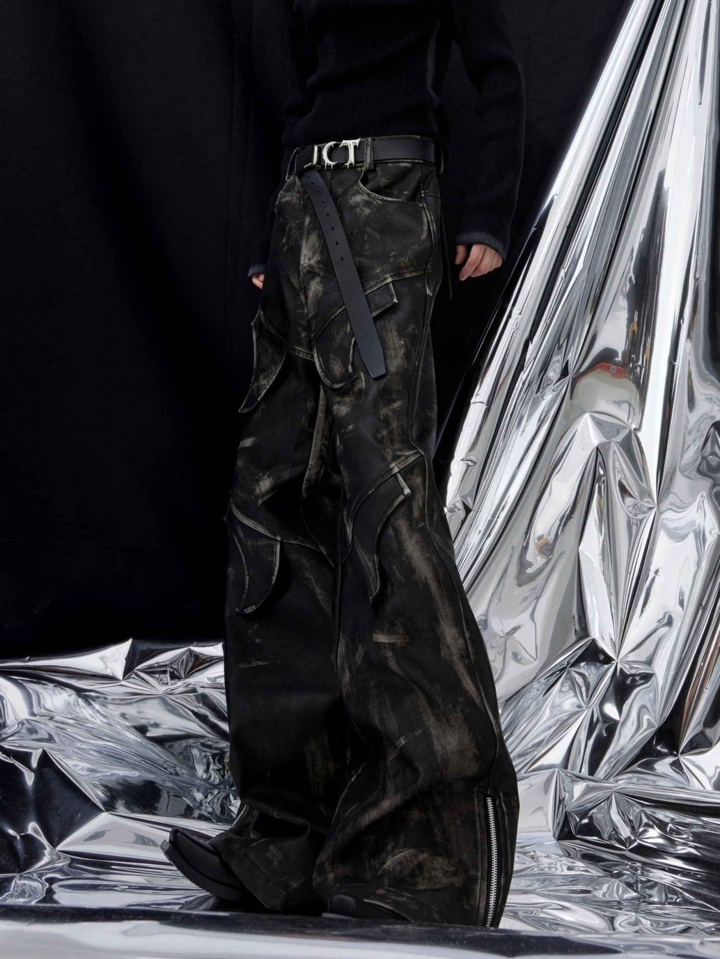 Men's Vintage Distressed Faux Leather Pants | Edgy Flare Trousers