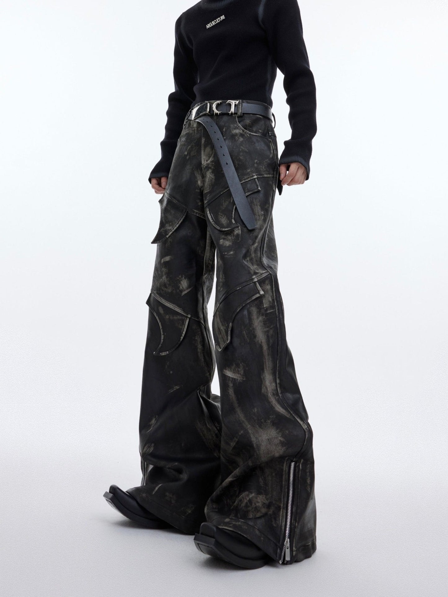 Men's Vintage Distressed Faux Leather Pants | Edgy Flare Trousers