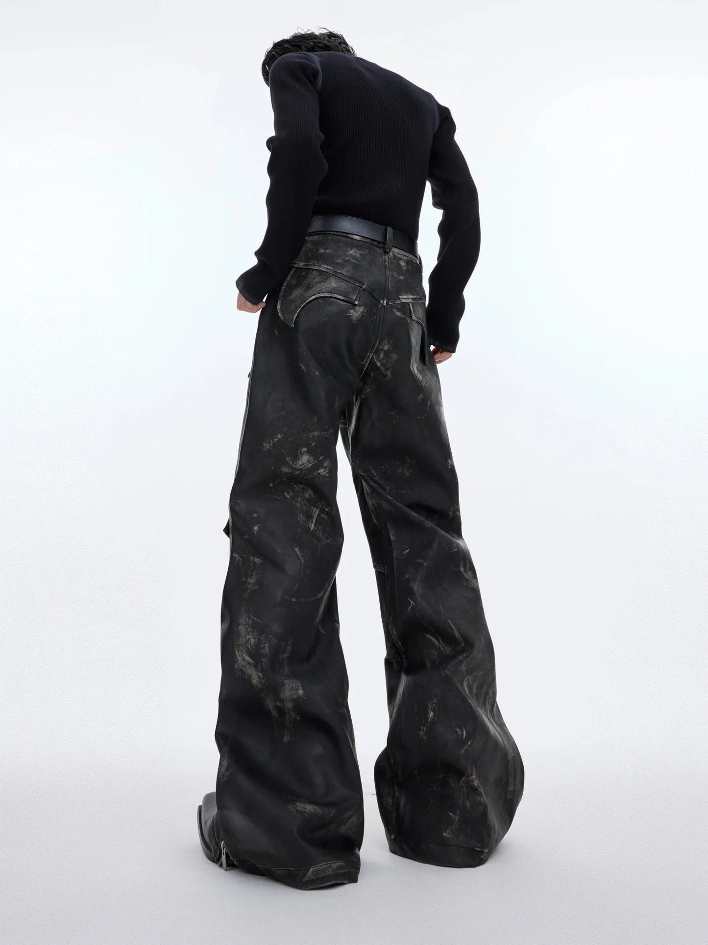 Men's Vintage Distressed Faux Leather Pants | Edgy Flare Trousers