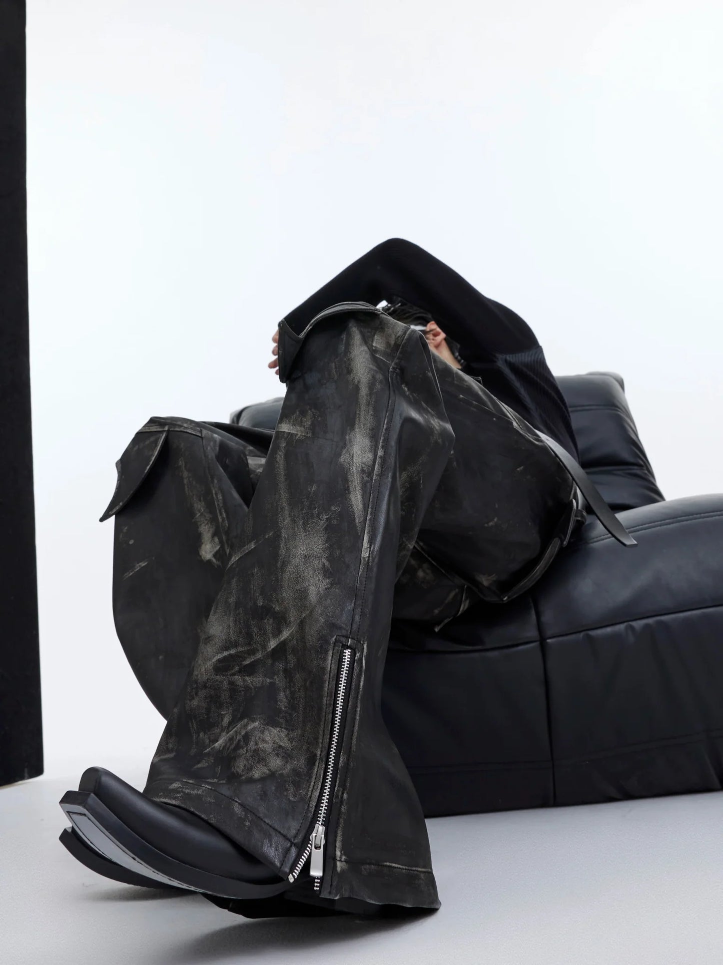 Men's Vintage Distressed Faux Leather Pants | Edgy Flare Trousers