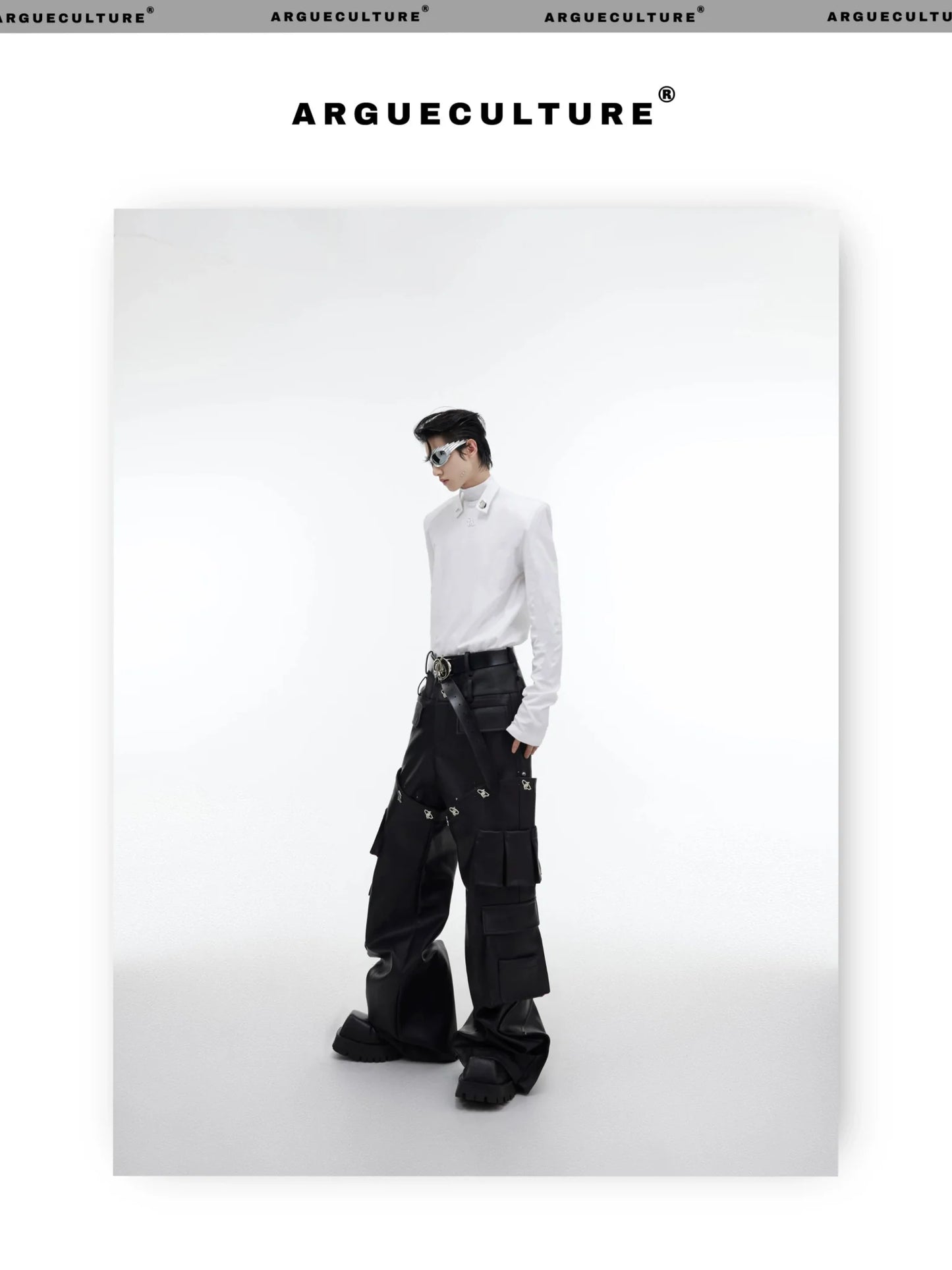 Metal Embellished High Neck Padded Shoulder Base Shirt for Autumn/Winter