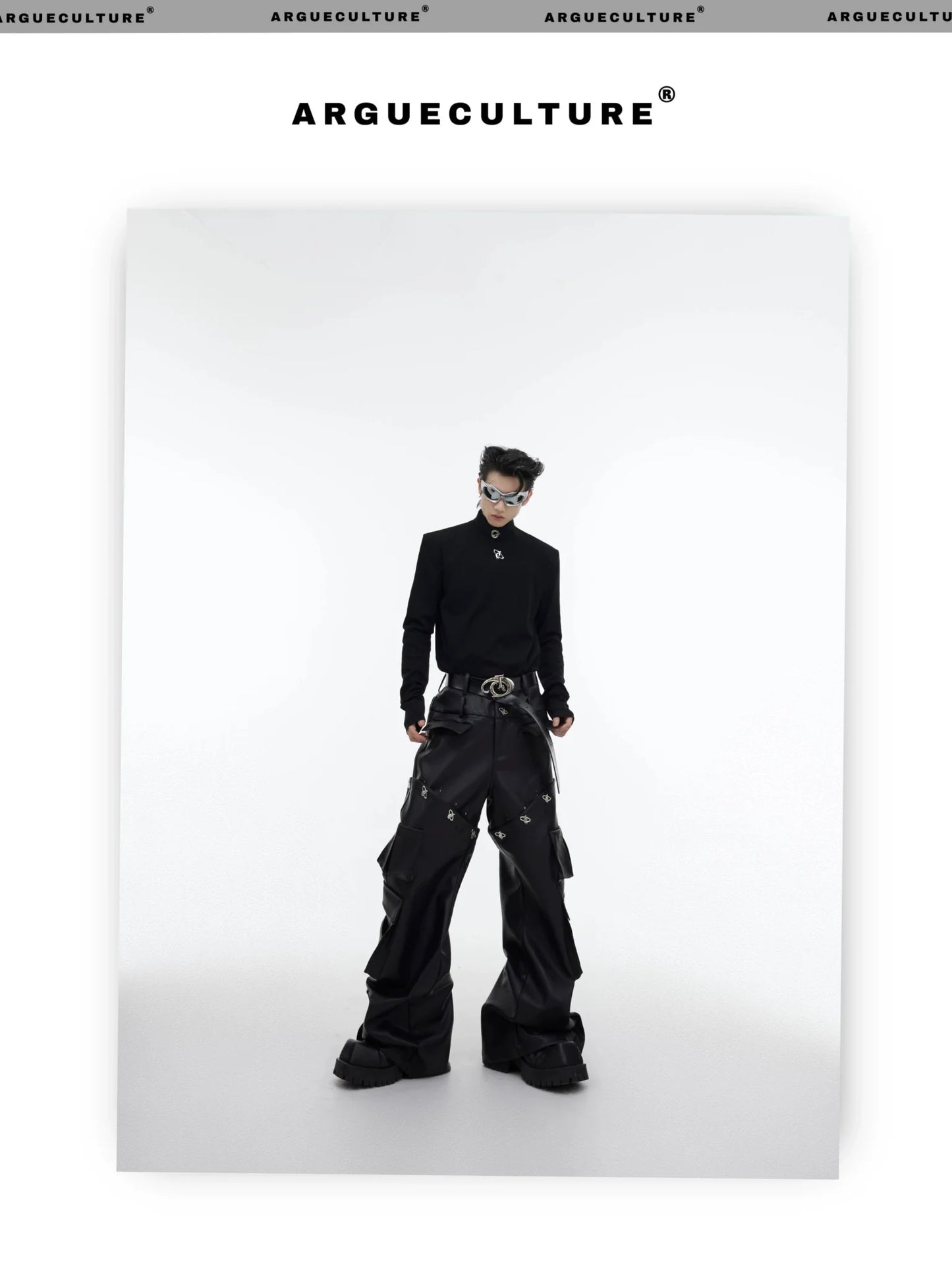 Metal Embellished High Neck Padded Shoulder Base Shirt for Autumn/Winter