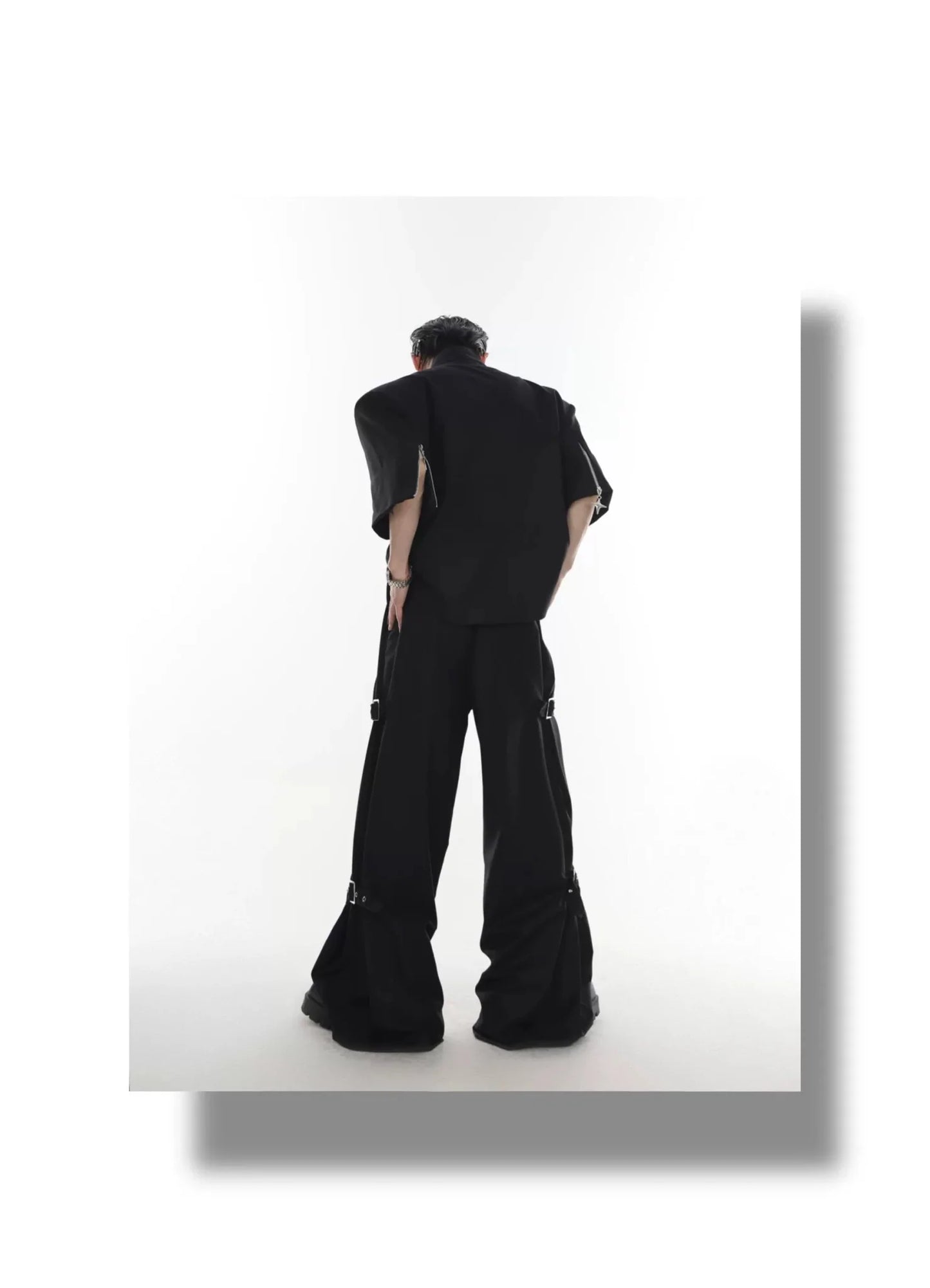 Metal Zip Short Sleeve Shirt Blazer with Mandarin Collar for Summer