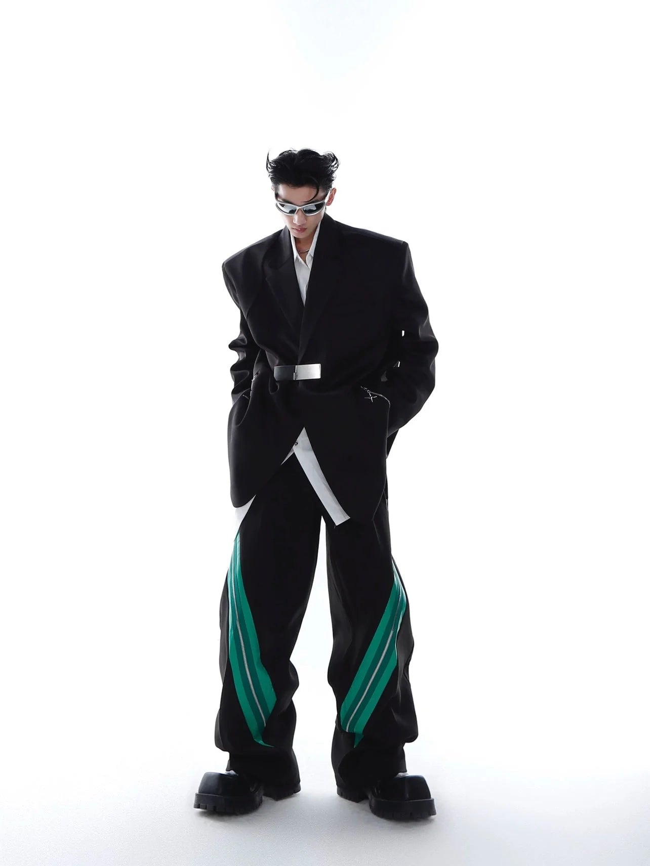 Metallic Clasp Blazer with Zipper Detail | Trendy Ice Silk Fabric Jacket