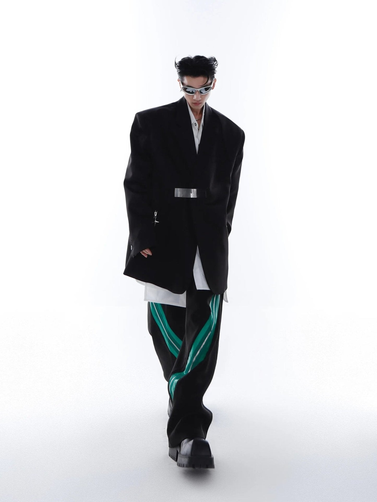 Metallic Clasp Blazer with Zipper Detail | Trendy Ice Silk Fabric Jacket