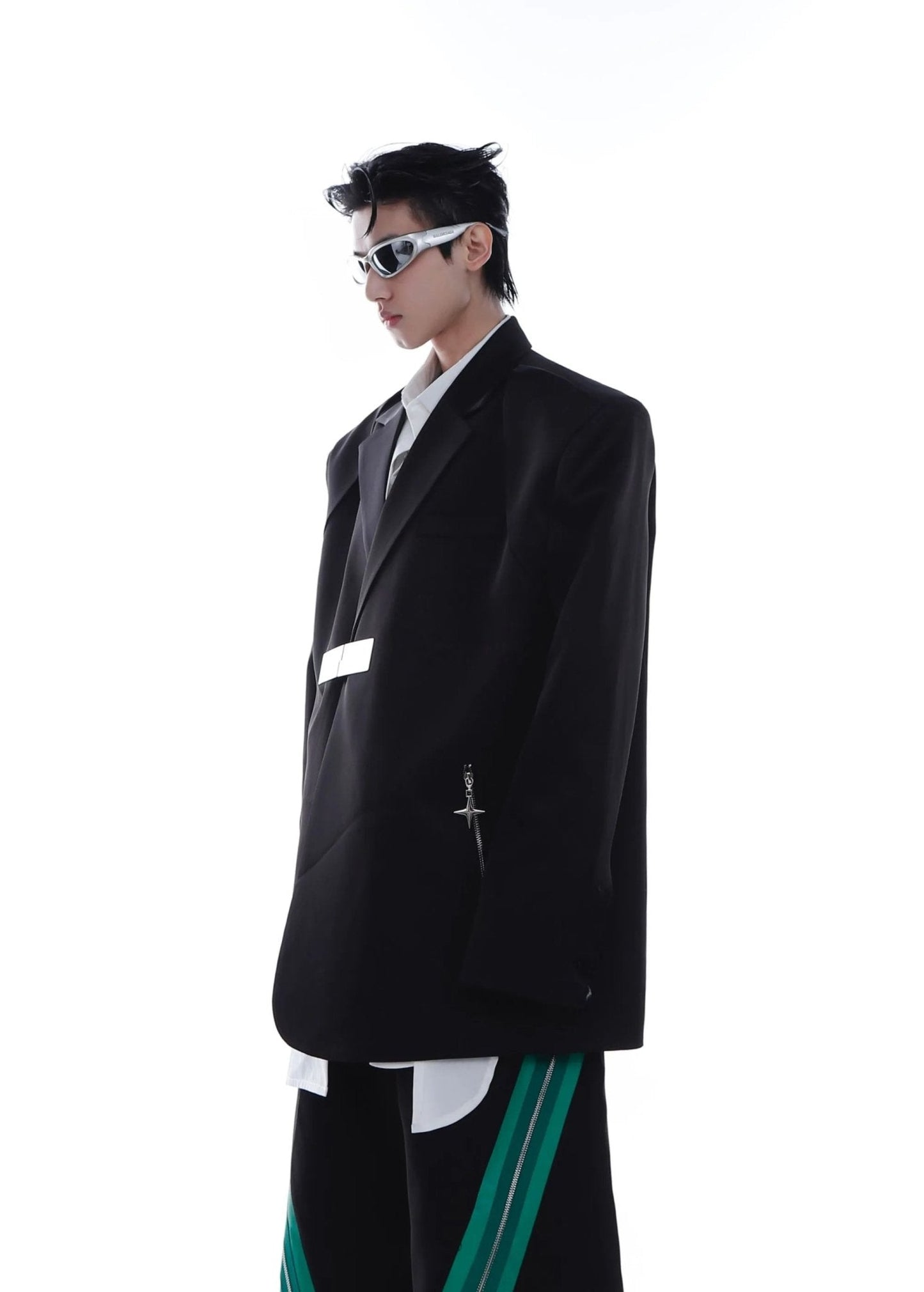 Metallic Clasp Blazer with Zipper Detail | Trendy Ice Silk Fabric Jacket