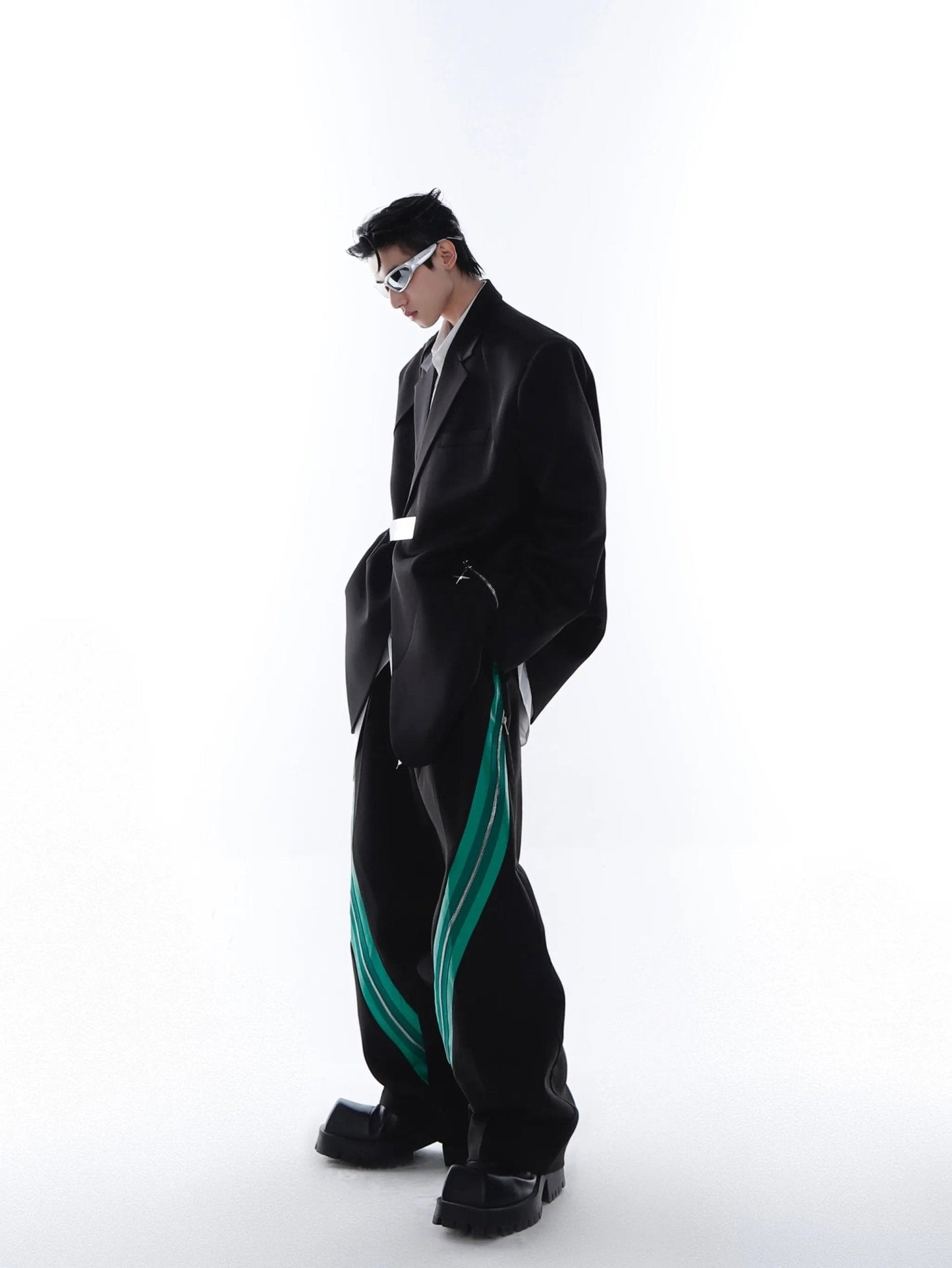 Metallic Clasp Blazer with Zipper Detail | Trendy Ice Silk Fabric Jacket