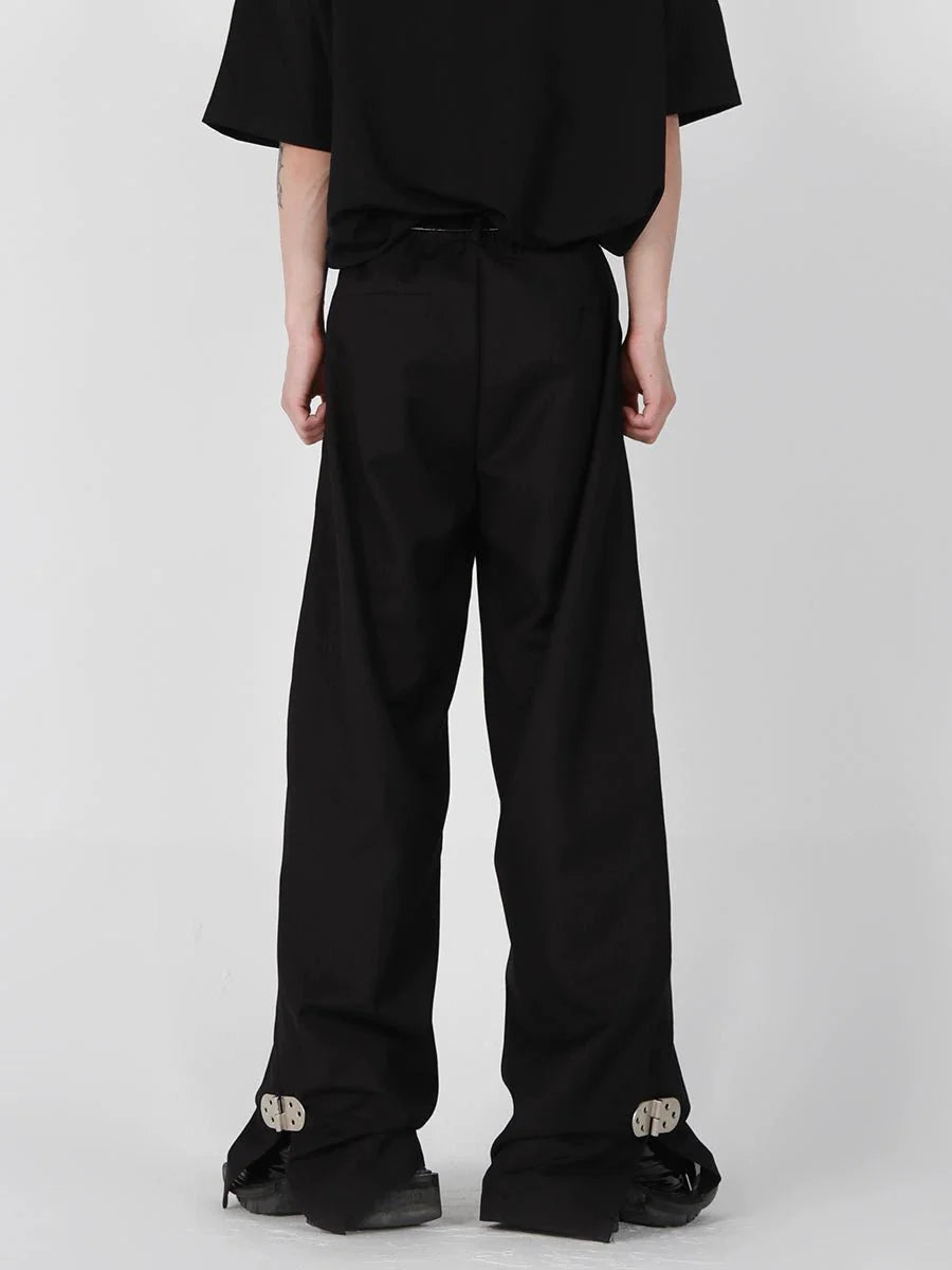 Minimalism Casual Pants with Metal Button Detail and Split Hem