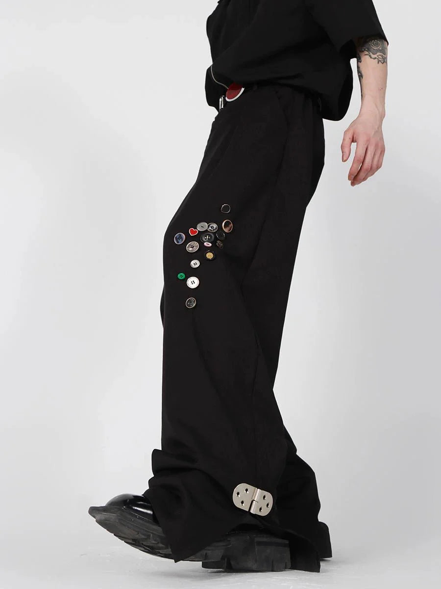 Minimalism Casual Pants with Metal Button Detail and Split Hem