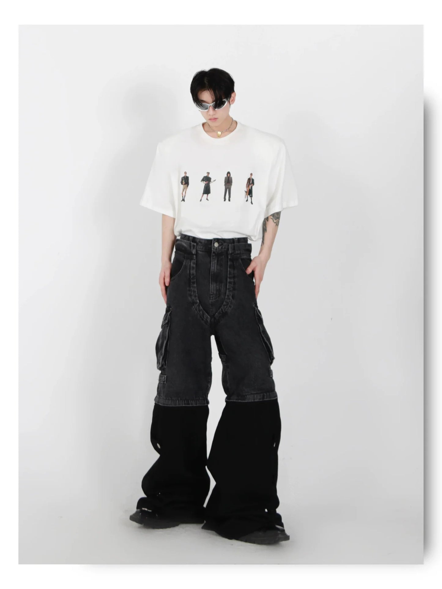 Minimalist Casual Cotton T-Shirt with Removable Shoulder Pads & Printed