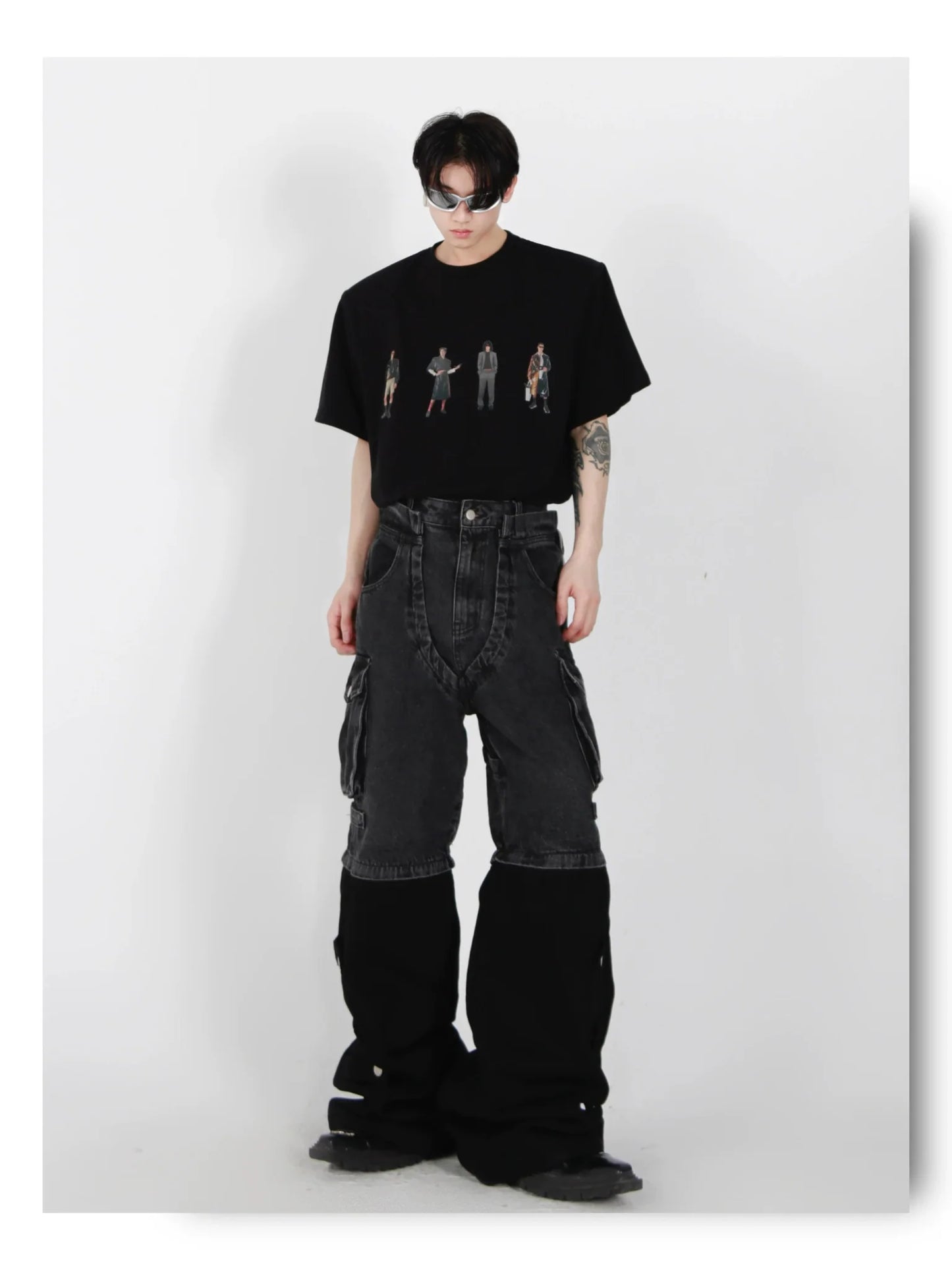 Minimalist Casual Cotton T-Shirt with Removable Shoulder Pads & Printed