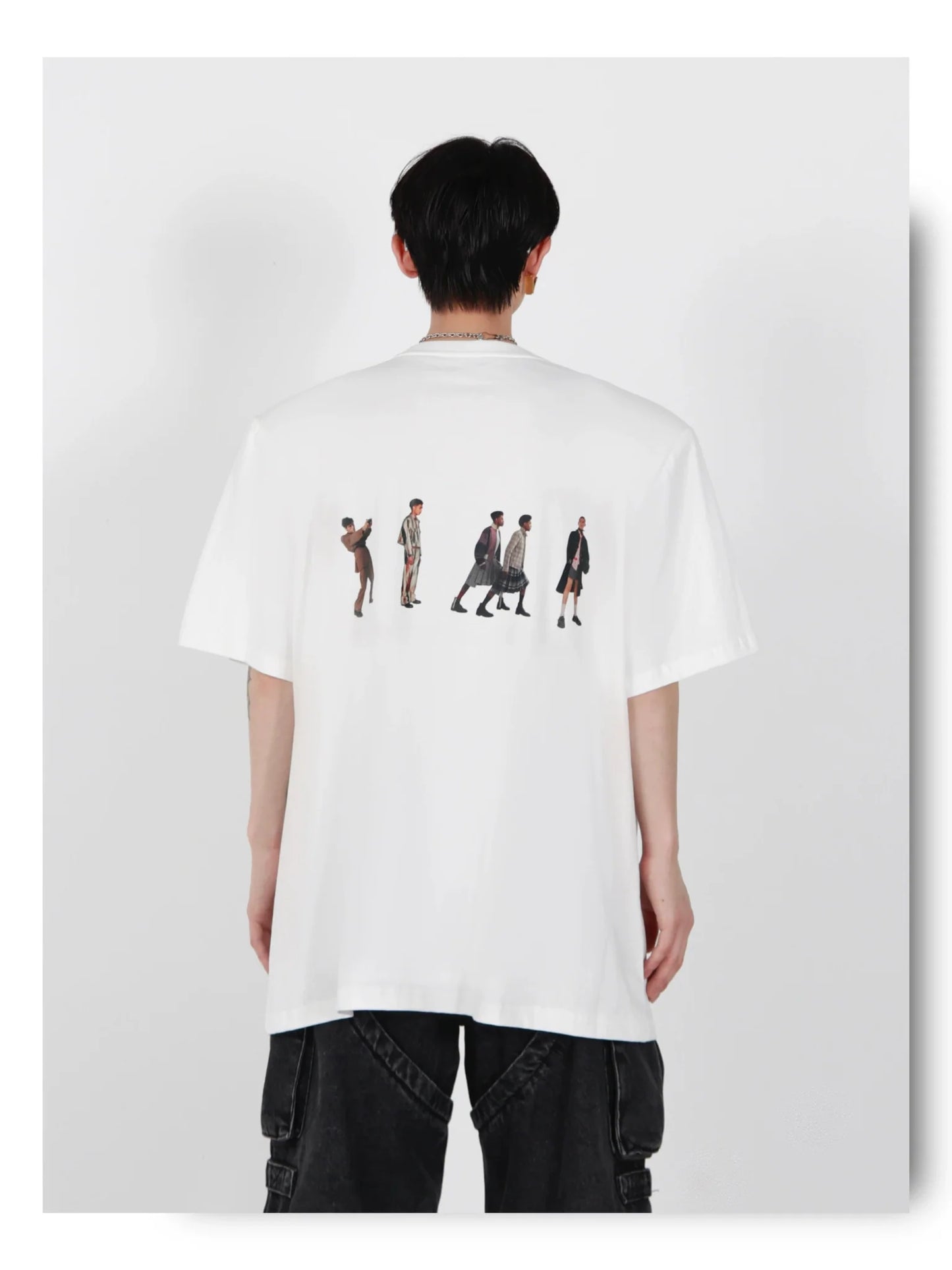 Minimalist Casual Cotton T-Shirt with Removable Shoulder Pads & Printed