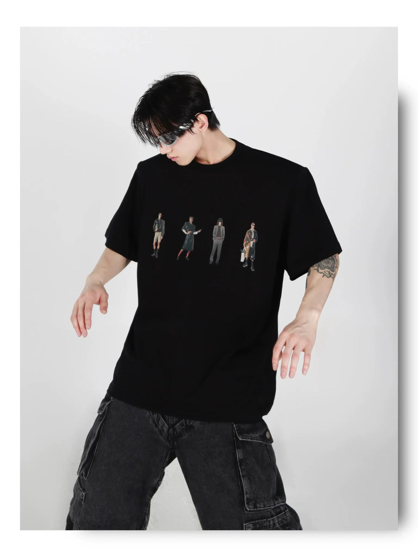 Minimalist Casual Cotton T-Shirt with Removable Shoulder Pads & Printed