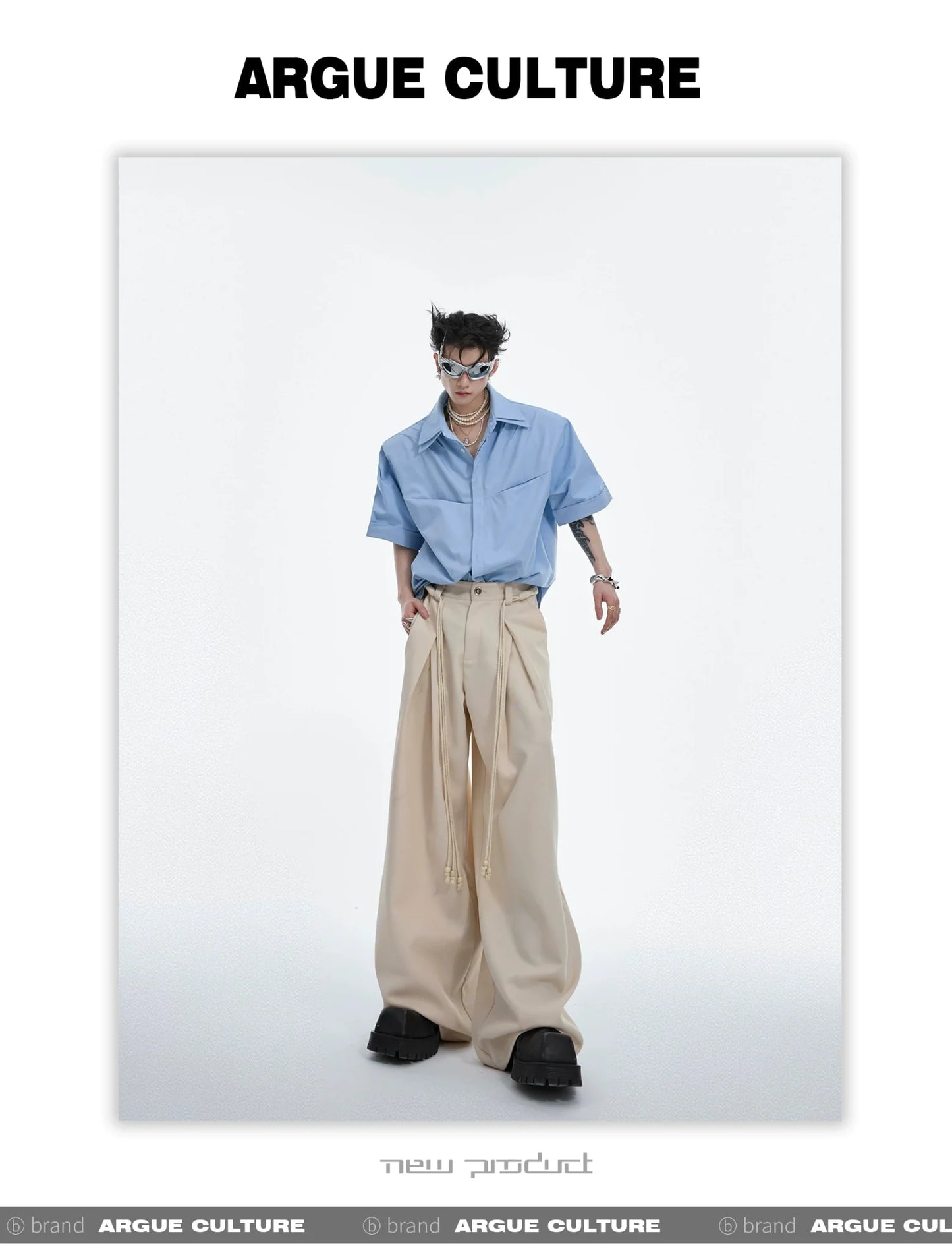 Minimalist Double Layer Collar Short Sleeve Shirt Loose Fit Metal Accents