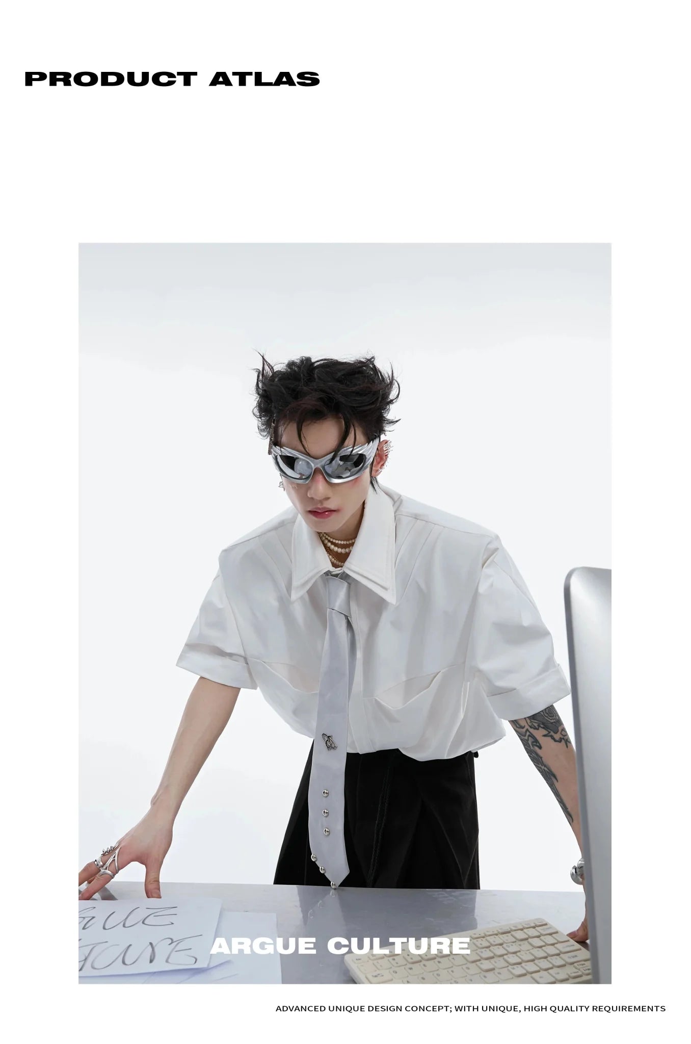 Minimalist Double Layer Collar Short Sleeve Shirt Loose Fit Metal Accents