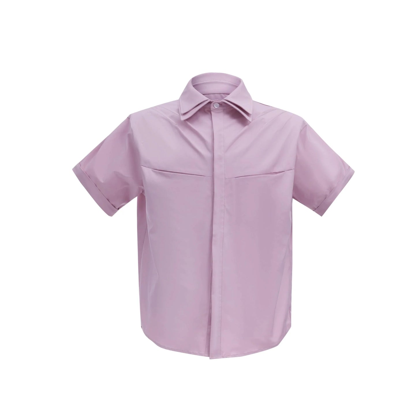 Minimalist Double Layer Collar Short Sleeve Shirt Loose Fit Metal Accents