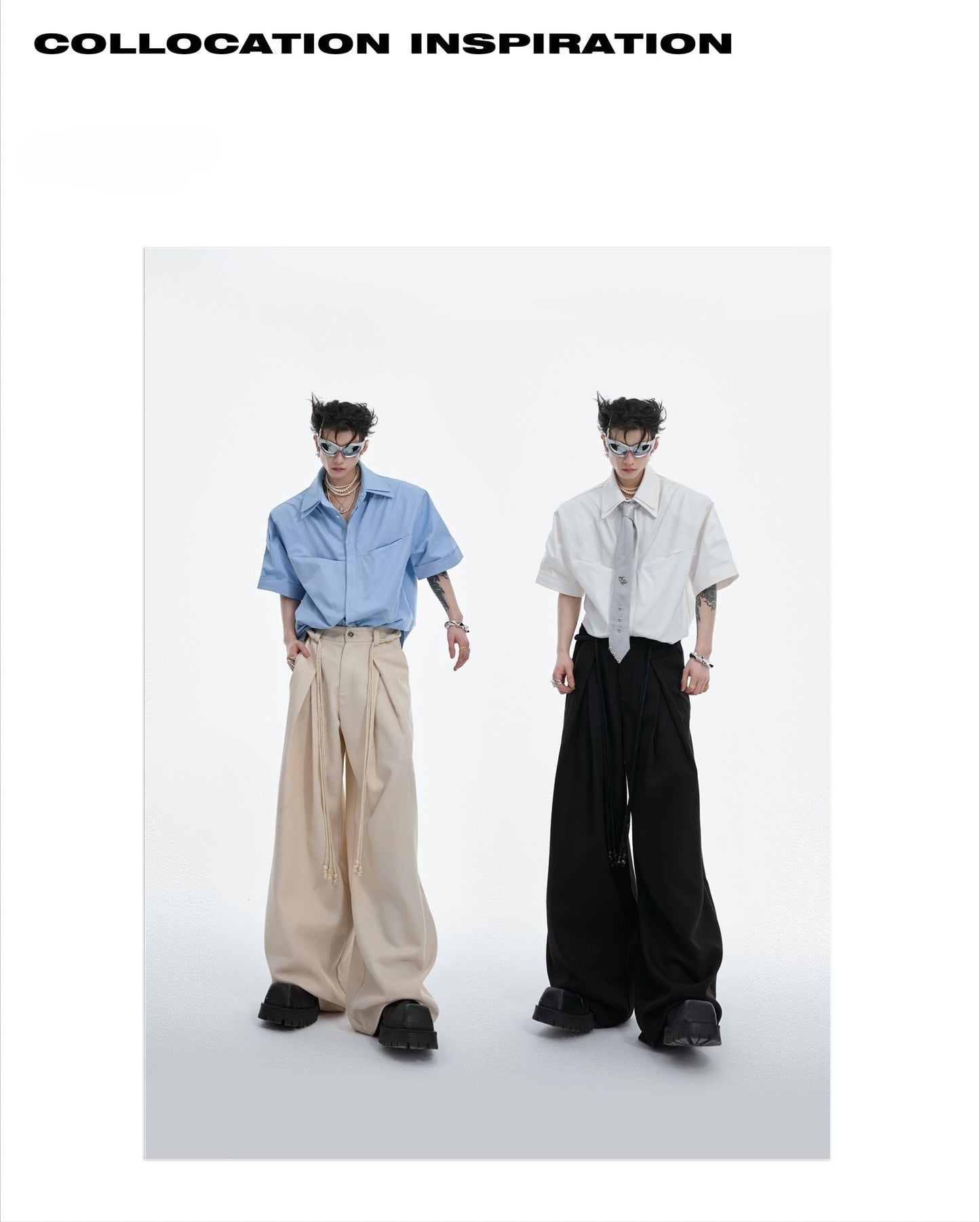 Minimalist Double Layer Collar Short Sleeve Shirt Loose Fit Metal Accents