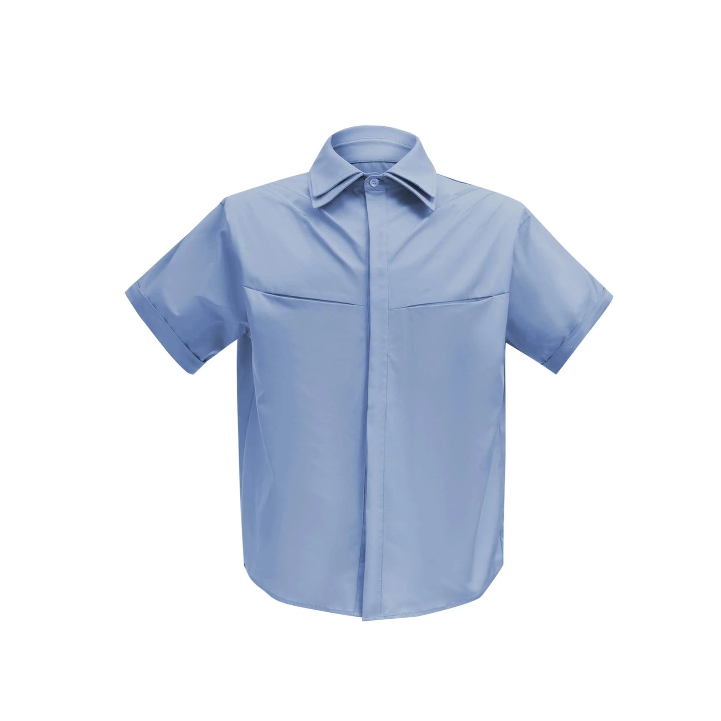 Minimalist Double Layer Collar Short Sleeve Shirt Loose Fit Metal Accents