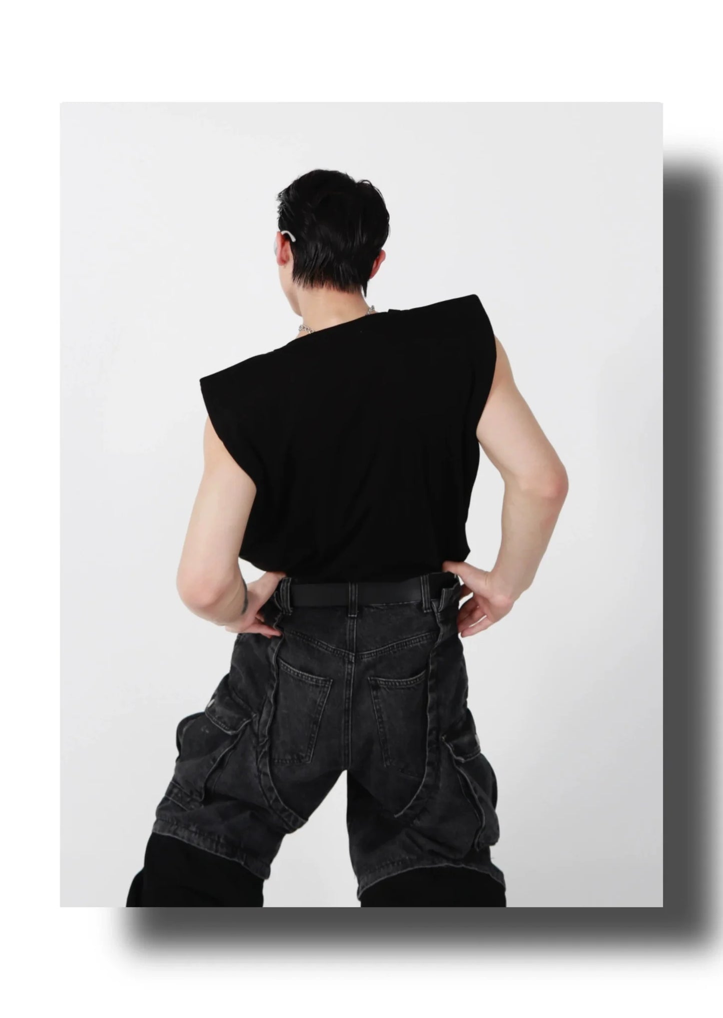 Minimalist Loose-Fit Vest / Tank Top with Padded Shoulders & Metallic Logo