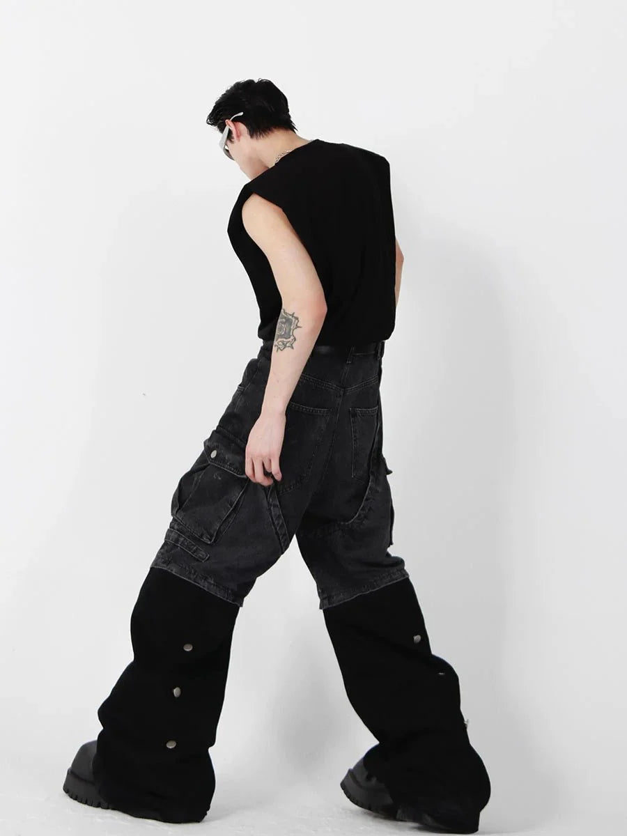 Minimalist Loose-Fit Vest / Tank Top with Padded Shoulders & Metallic Logo