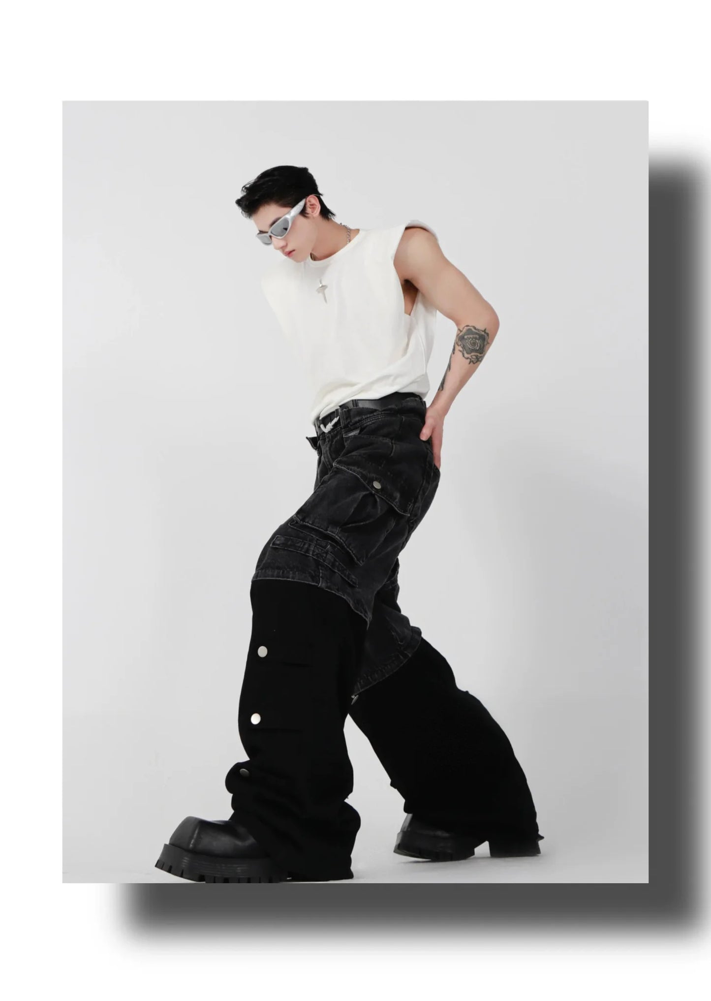 Minimalist Loose-Fit Vest / Tank Top with Padded Shoulders & Metallic Logo