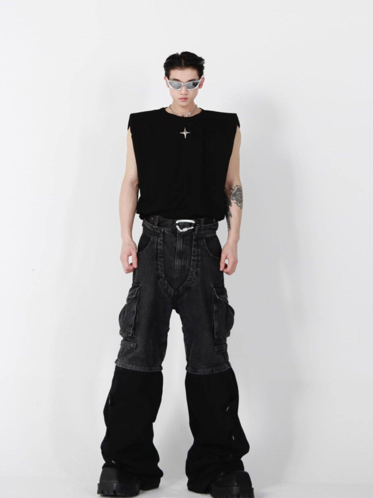 Minimalist Loose-Fit Vest / Tank Top with Padded Shoulders & Metallic Logo