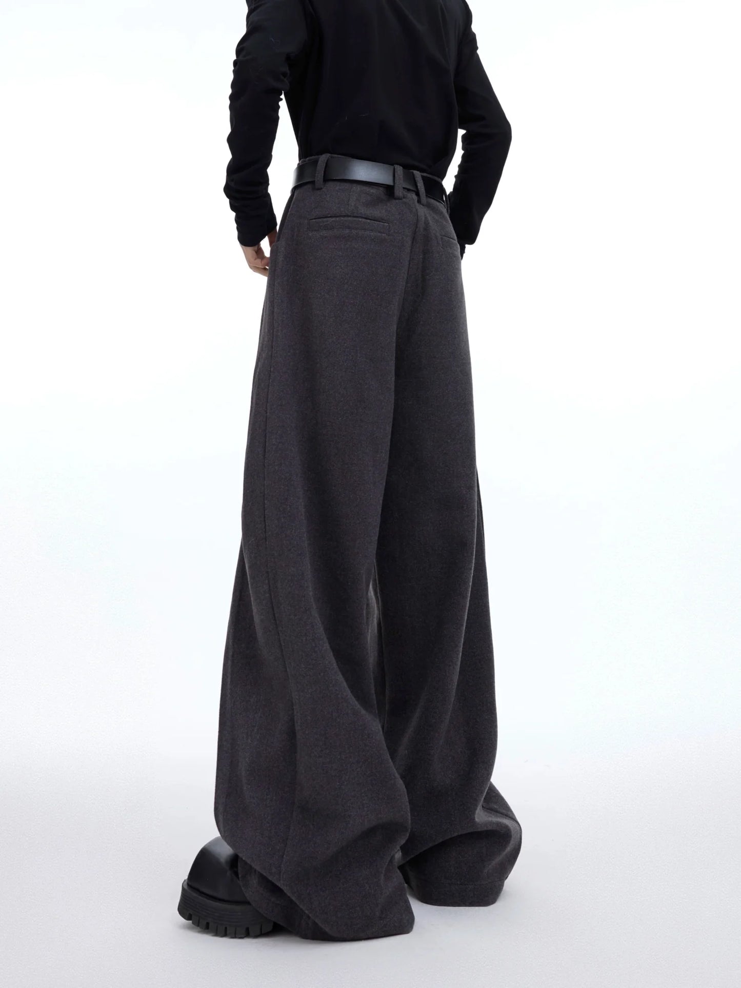 Minimalist Pleated Woolen Casual Pants with Loose Drape and Versatile Style