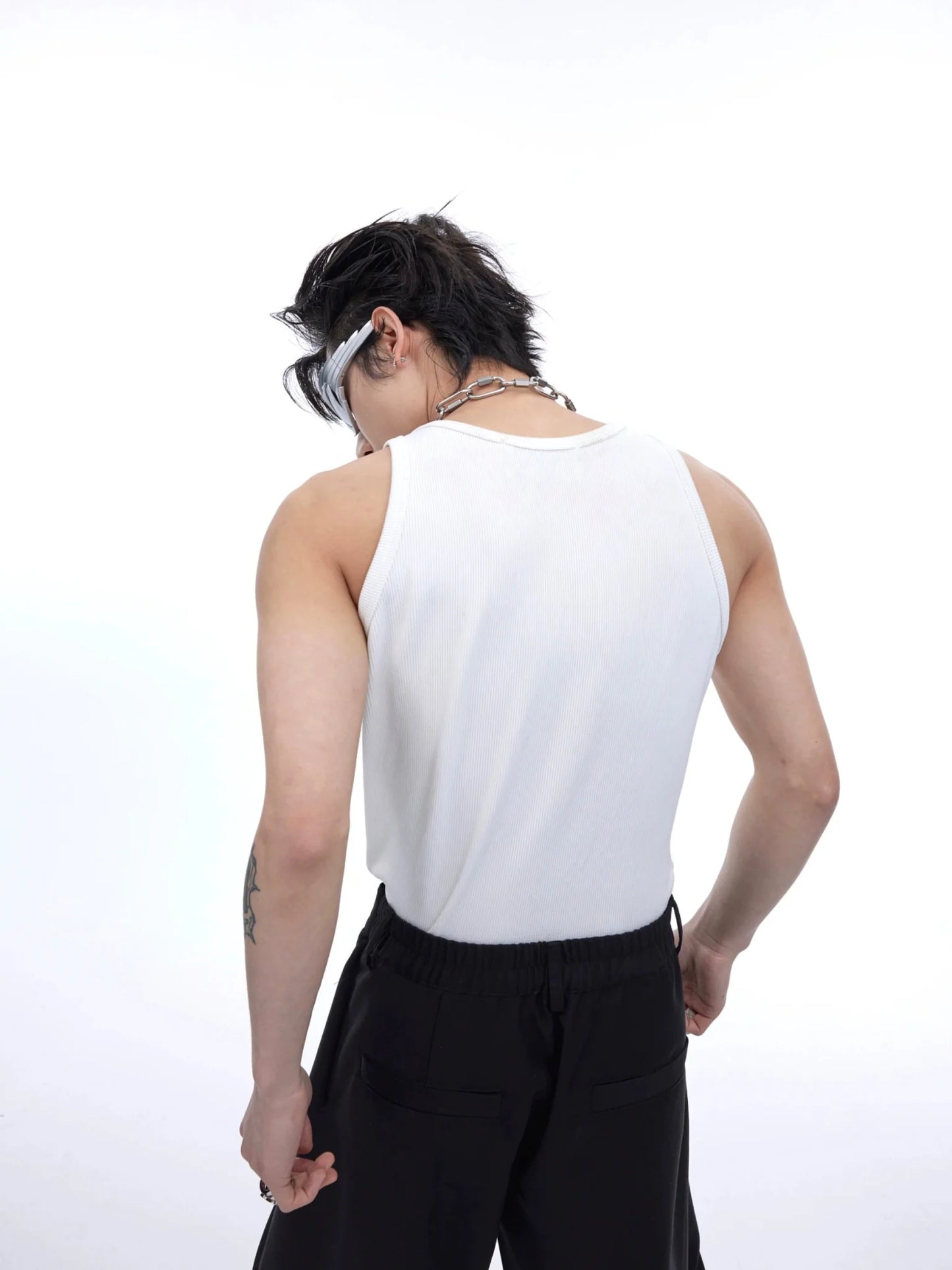 Minimalist Unisex Slim Fit Tank Top with Metallic Shoulder Straps