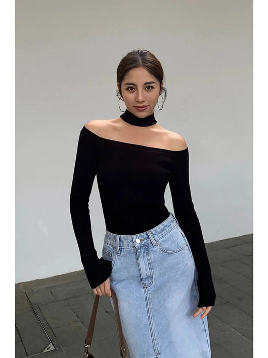 Neva Plain Off-Shoulder Long Sleeve Blouse