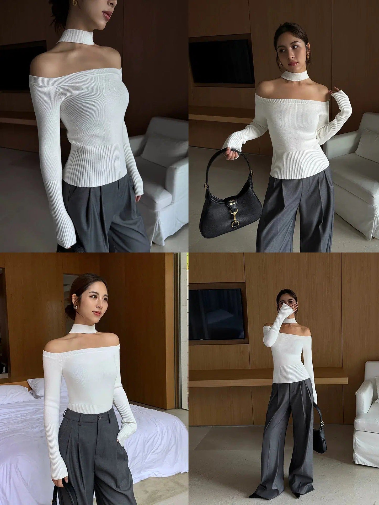 Neva Plain Off-Shoulder Long Sleeve Blouse