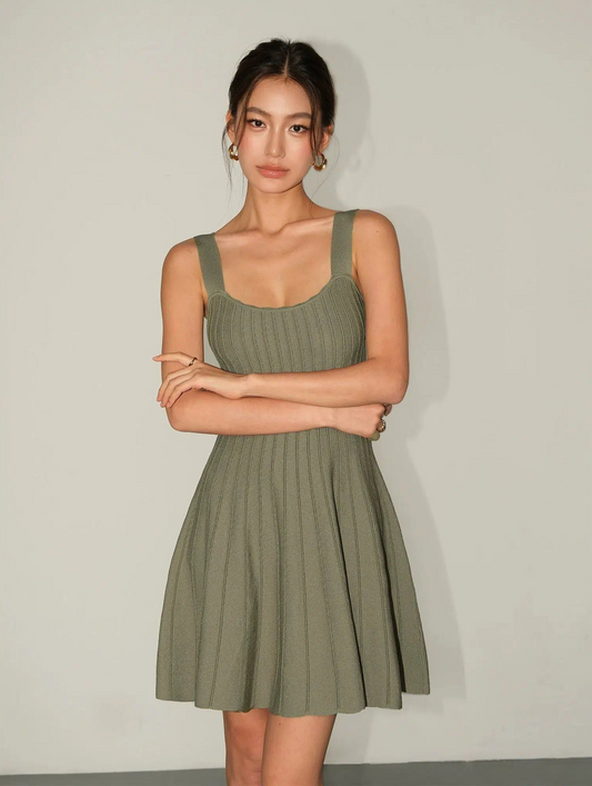 Neva Solid Flare Hem Knitted Dress