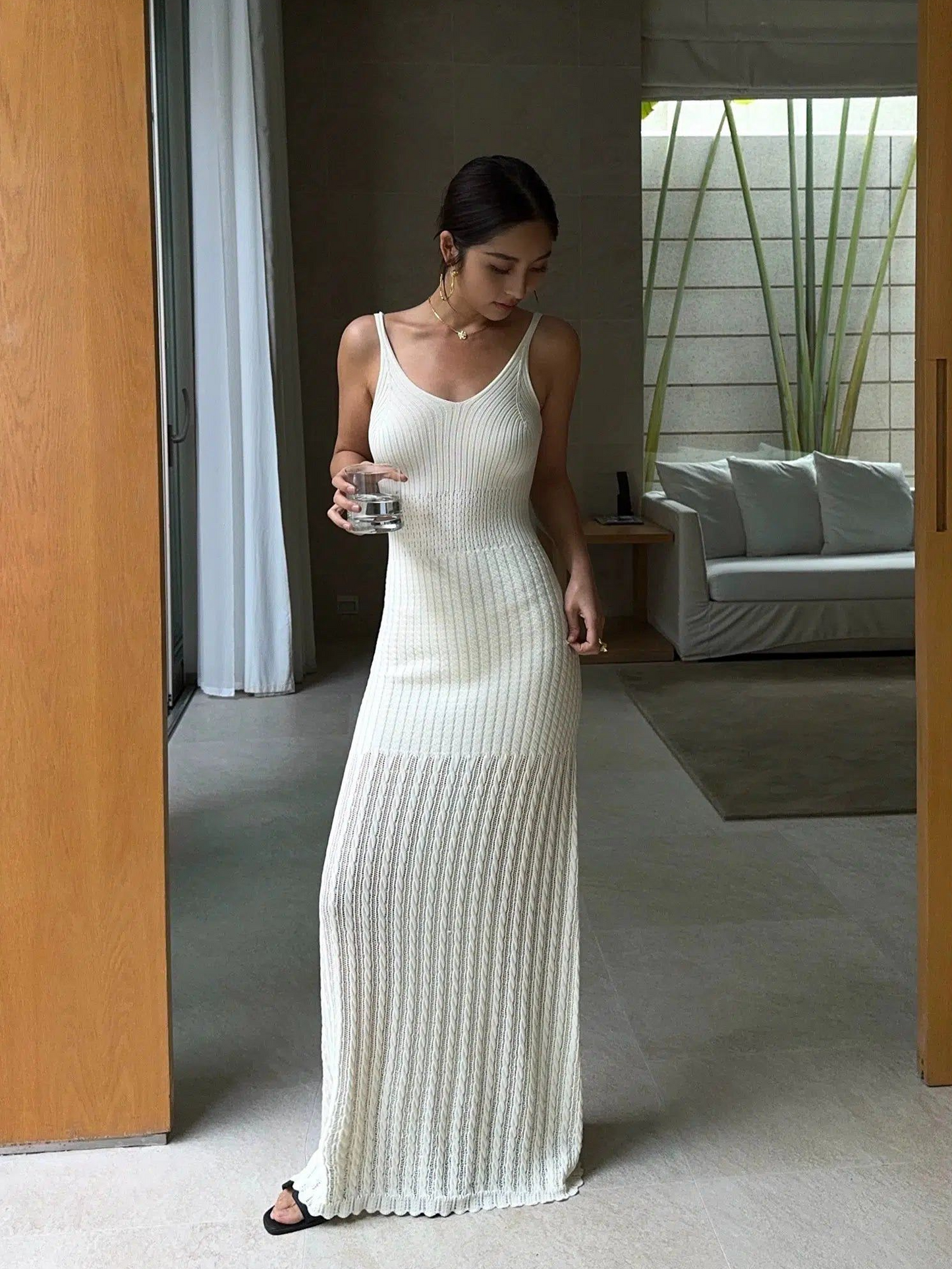 Neva Twisted Knit V-Neck Long Dress