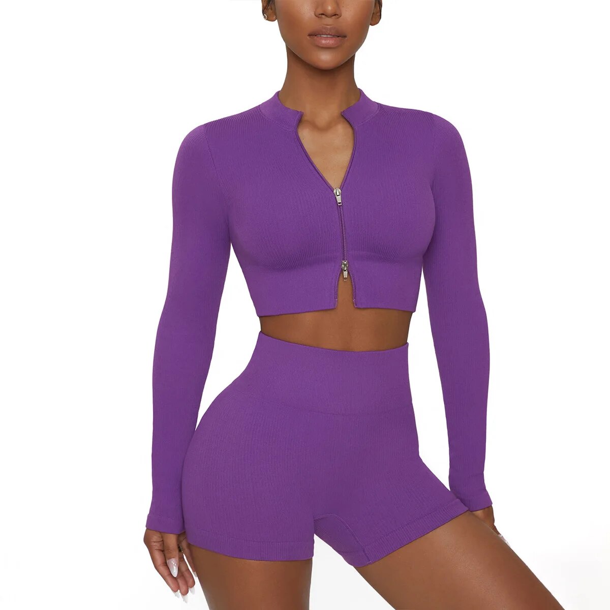 Ribbed Longsleeve Top & Shorts Set